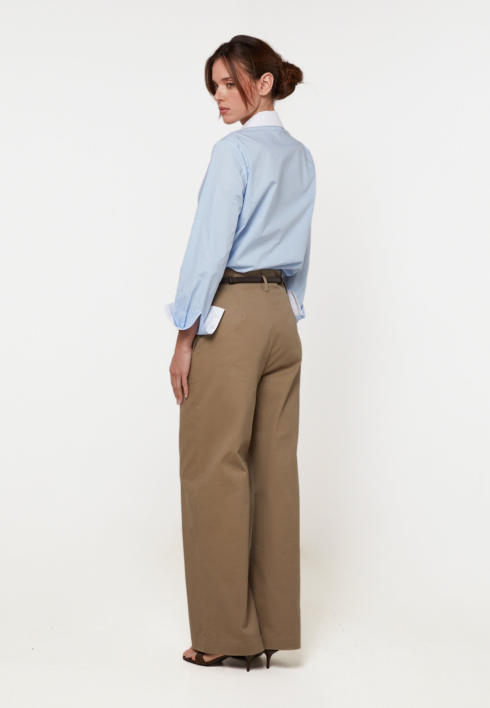 Wide-leg high-rise cotton pants RODIER Beige