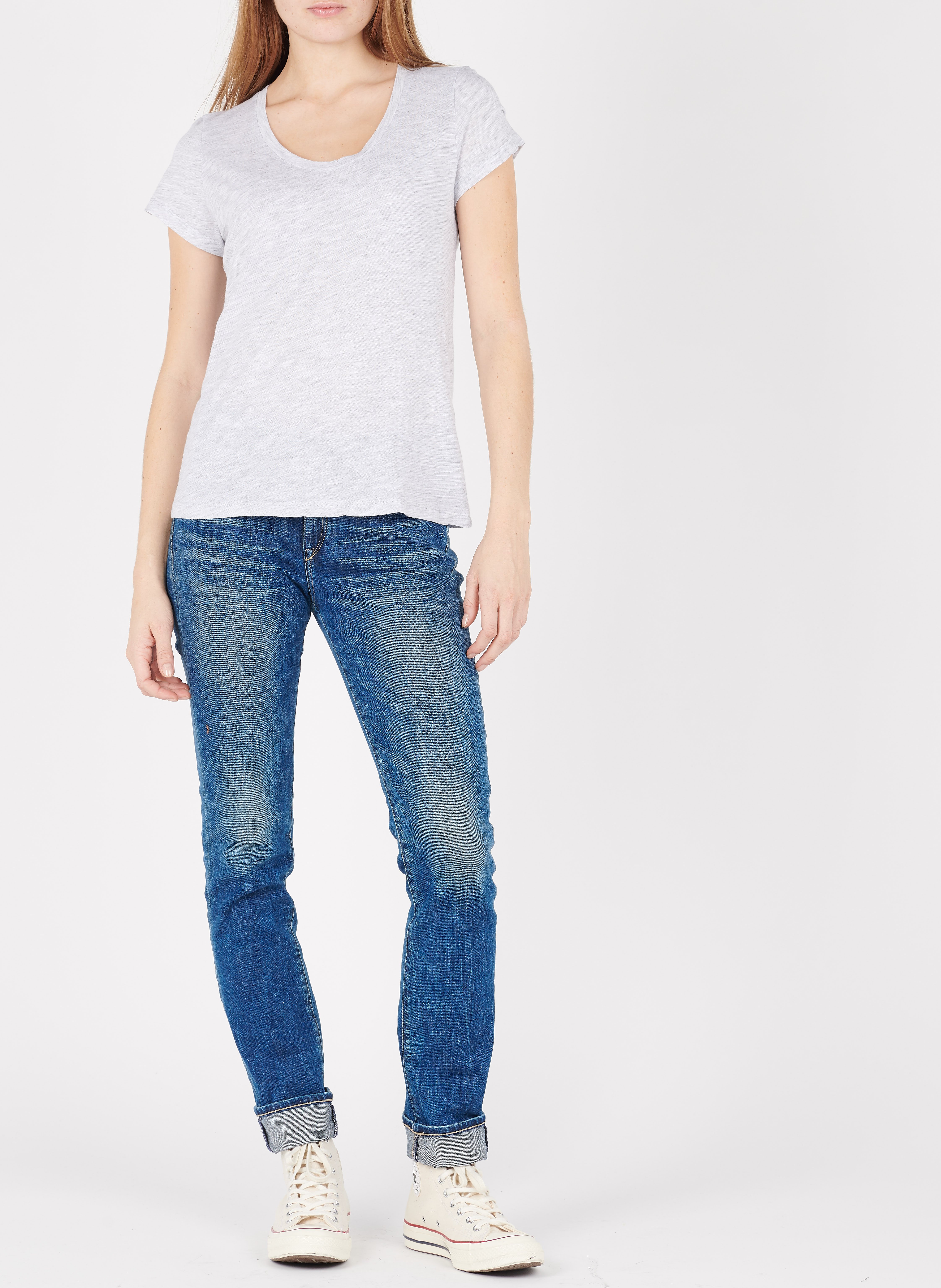 Round-neck cotton-blend T-shirt Grey