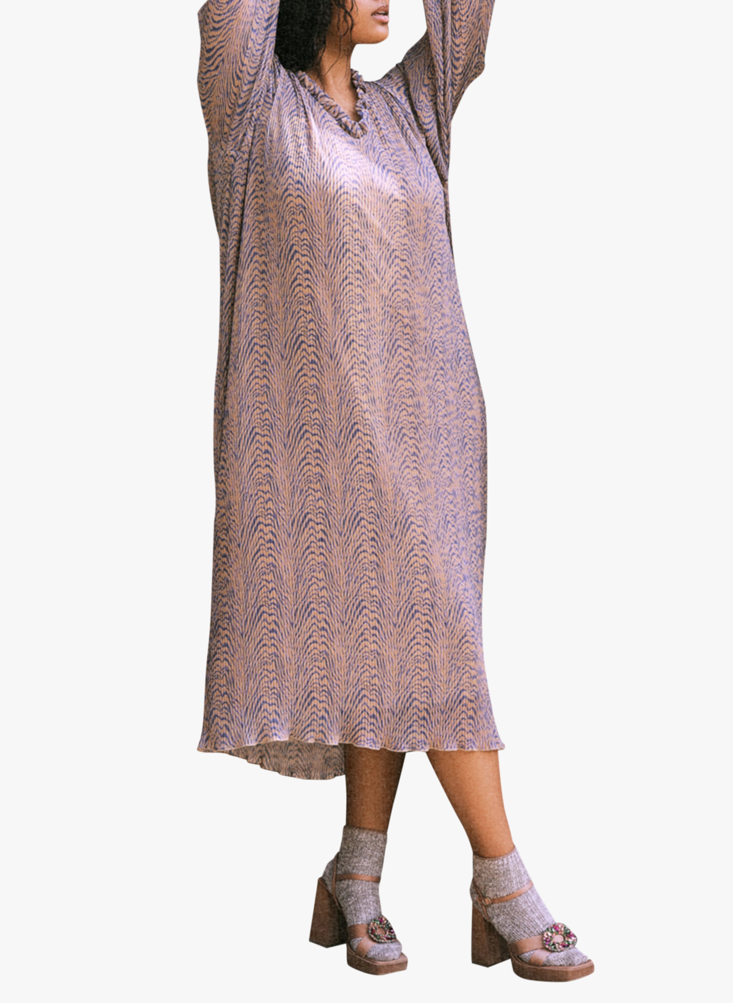 Robe midi col V imprimée EVOKED Marron