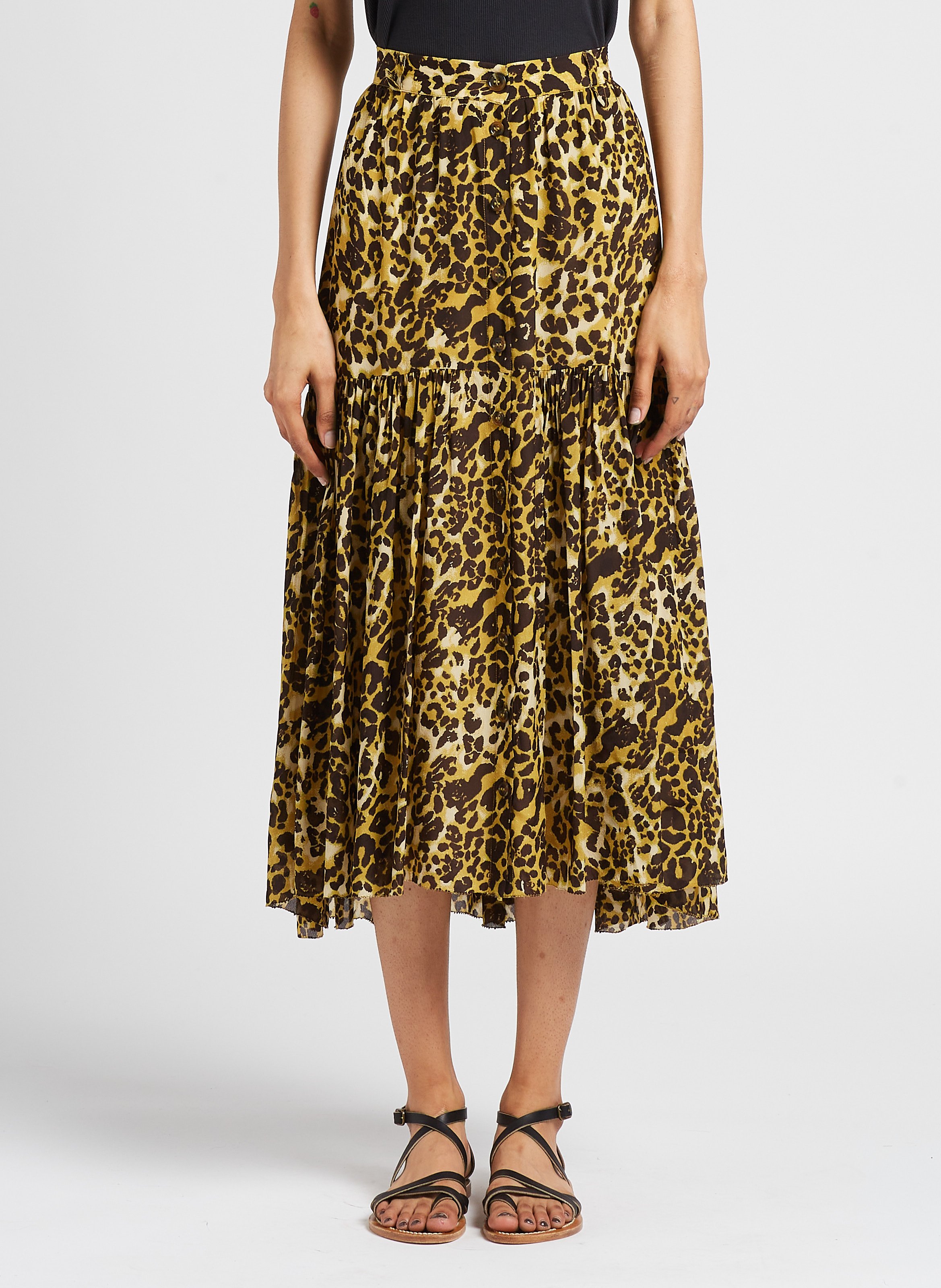 Langer, ausgestellter Rock mit Print SWILDENS Weiss