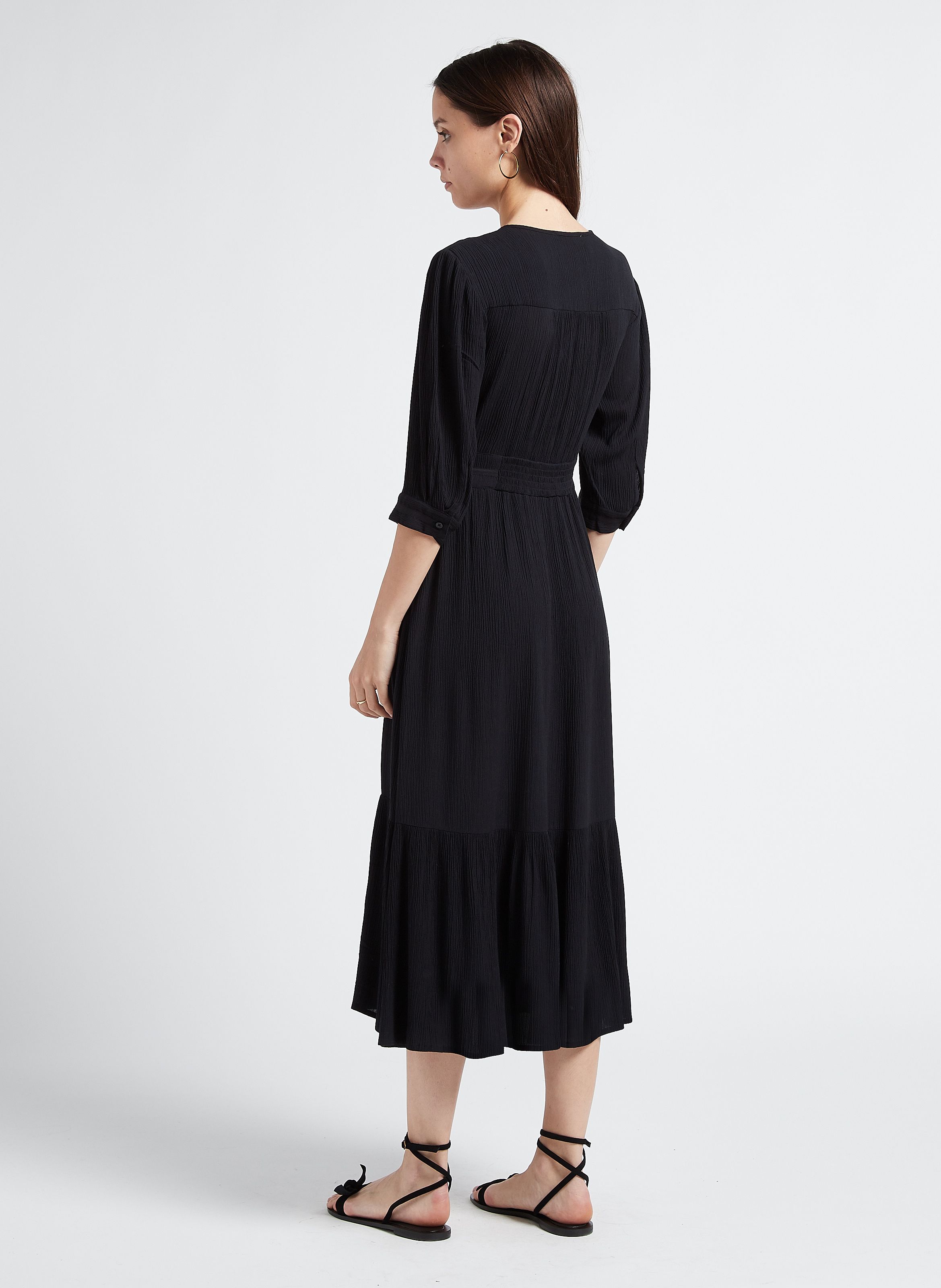 Robe Midi Col V Saturne Noir Ba sh Femme Place des Tendances