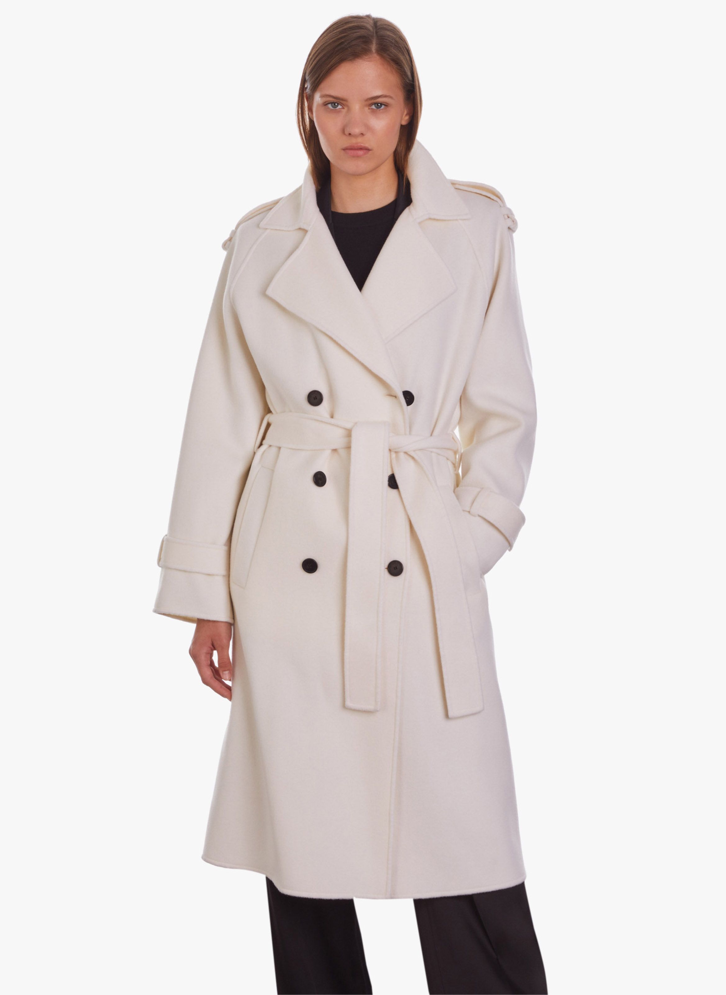 Coat With Tailored Collar Ecru The Kooples Women Place des