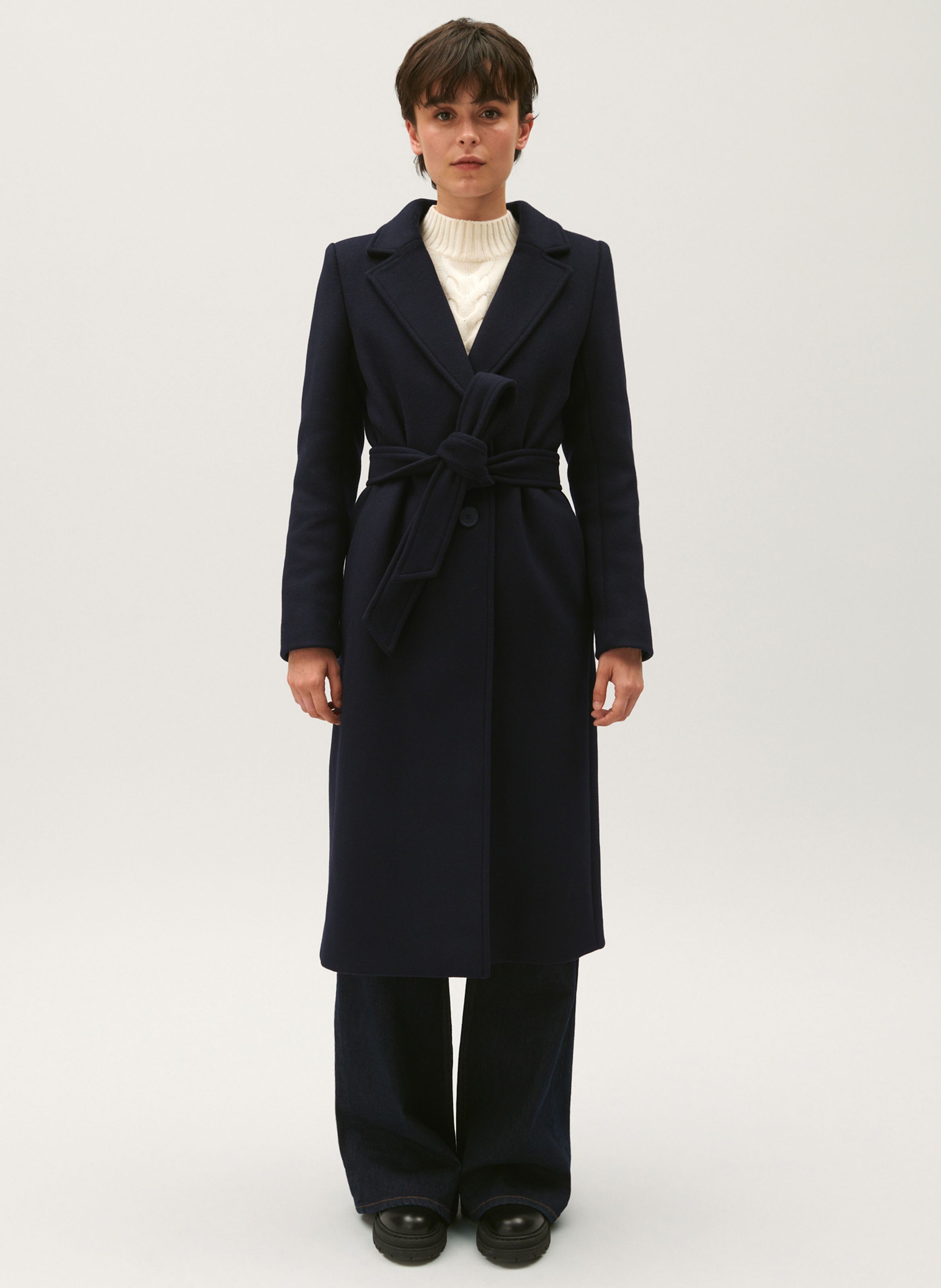 Blue Tailored collar trench coat in wool blend