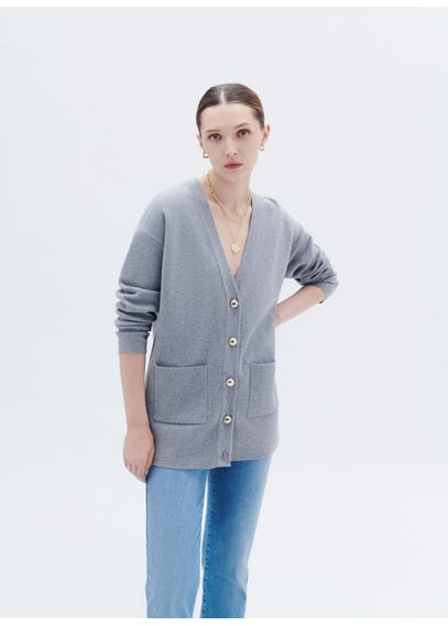 Gilet Col V En Coton Melange Maxwel Gris Moyen Caroll Femme 4000630 1118 GRIS MOYEN Place des Tendances
