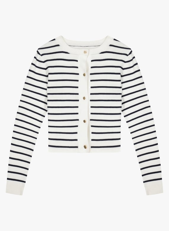 Gilet col rond rayé en coton mélangé Bude boutons amour Off white