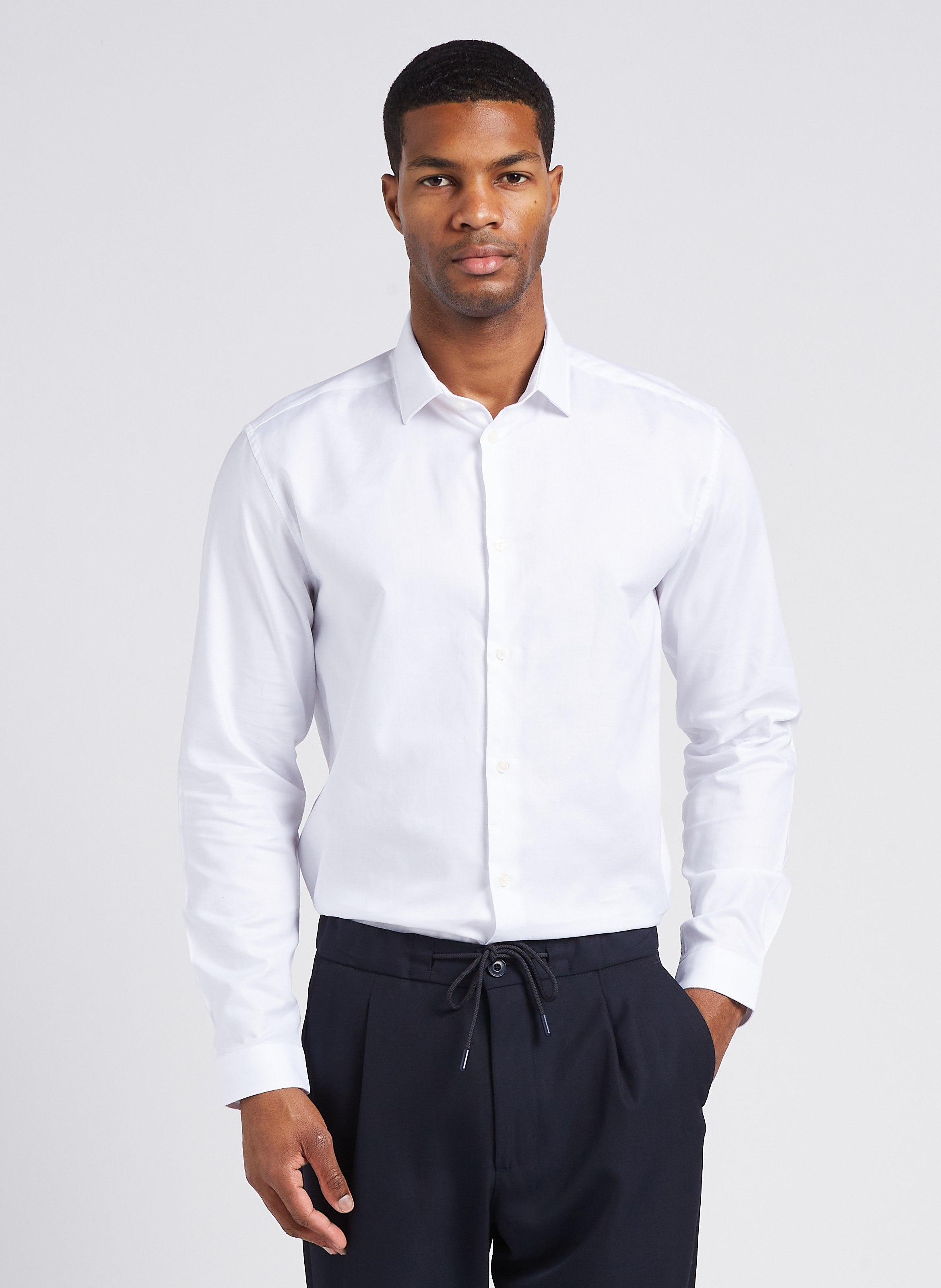 Slim-fit cotton shirt with classic collar AU PRINTEMPS PARIS White