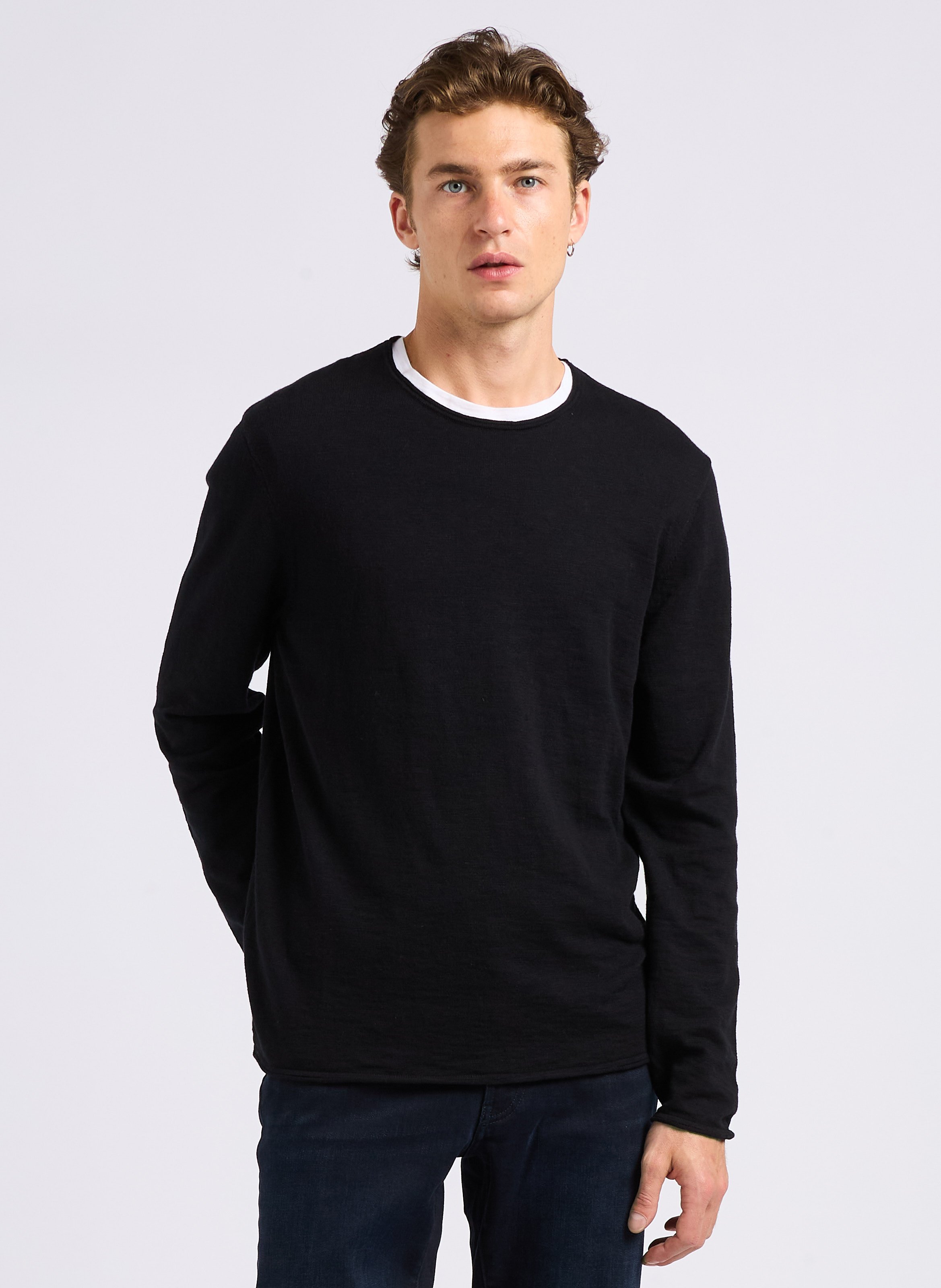 Black Cotton boat neck sweater