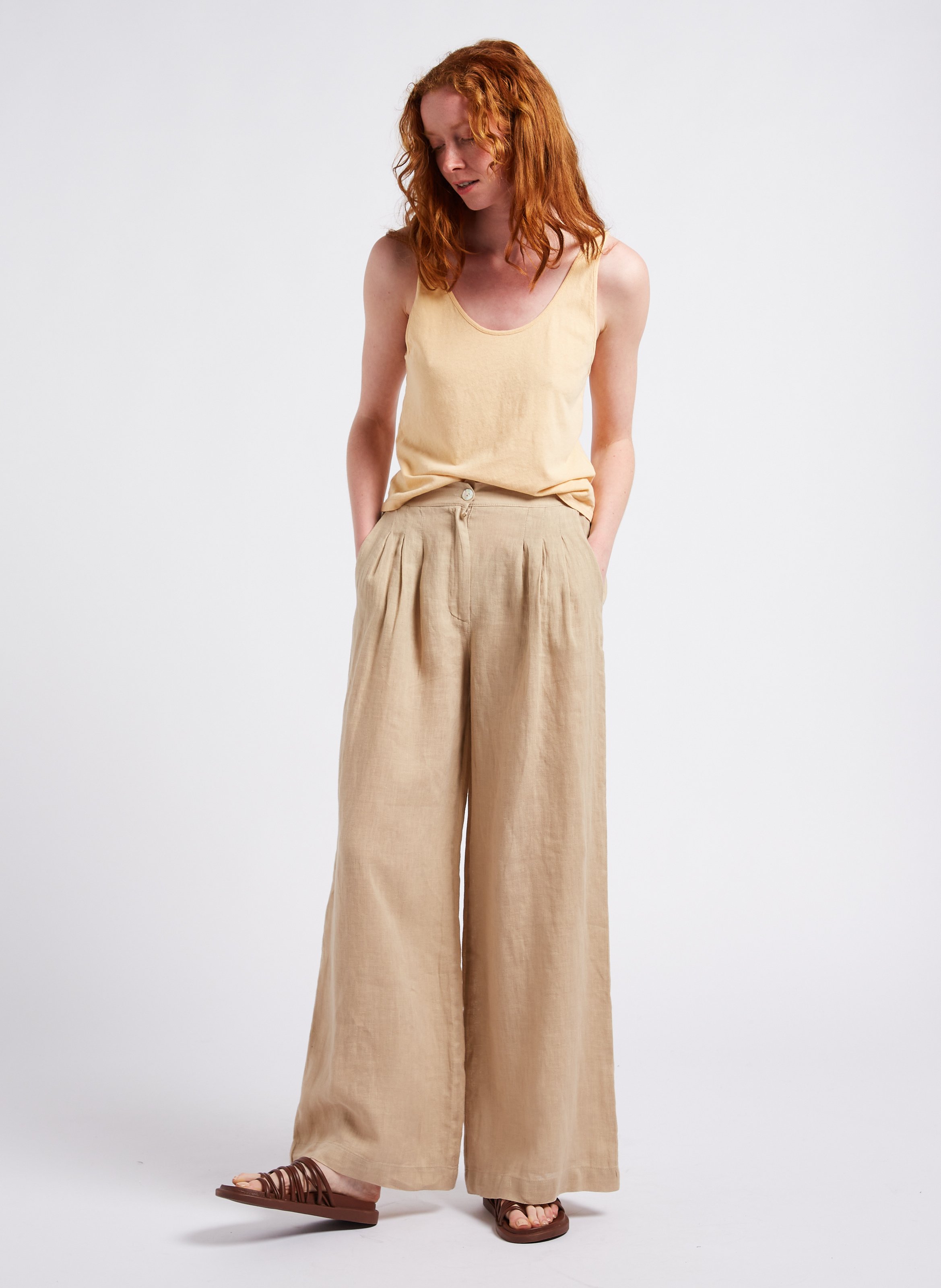 Pantalon large en lin BY BAR Marron