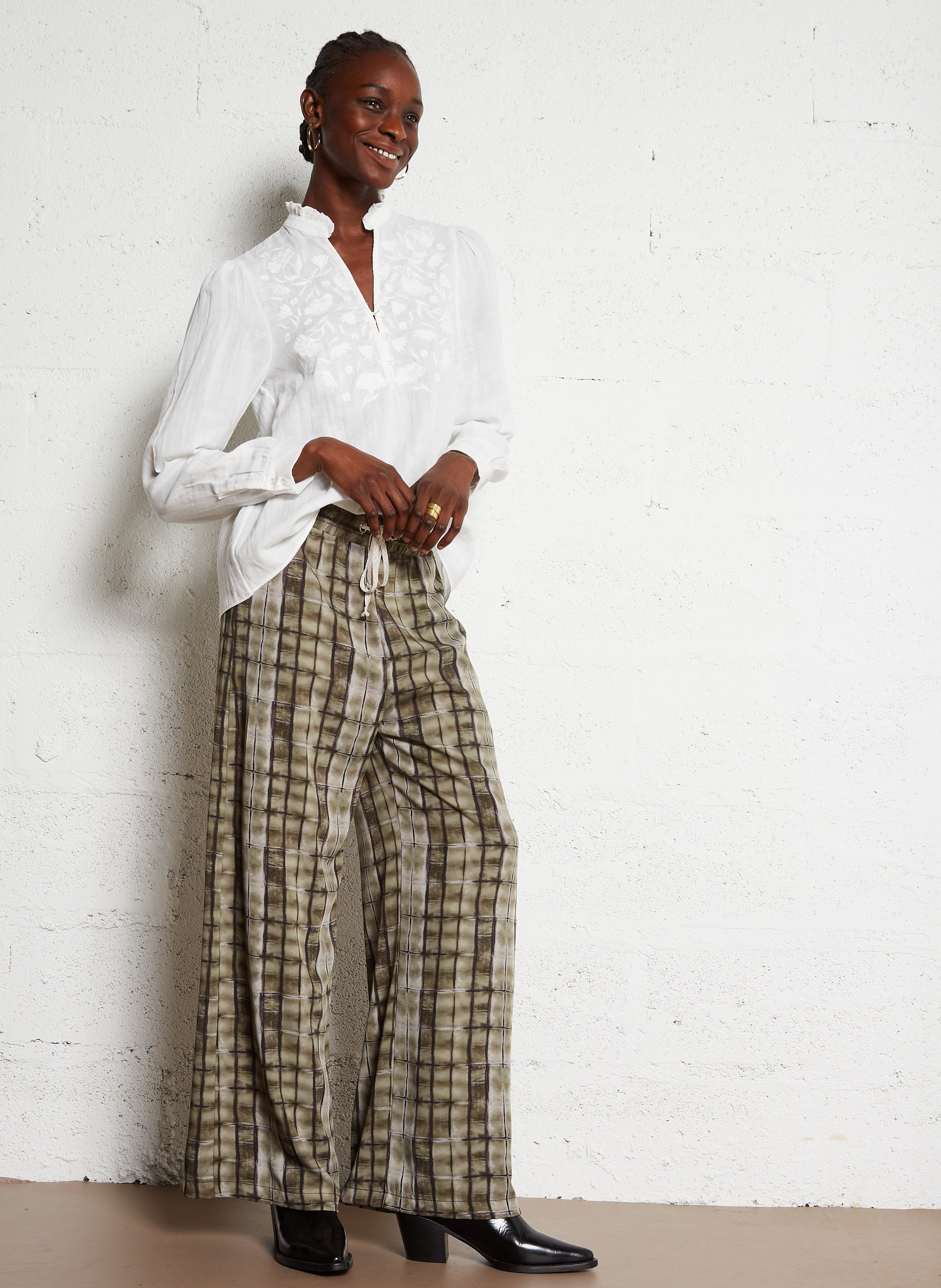 Printed wide trousers PLEASE Green