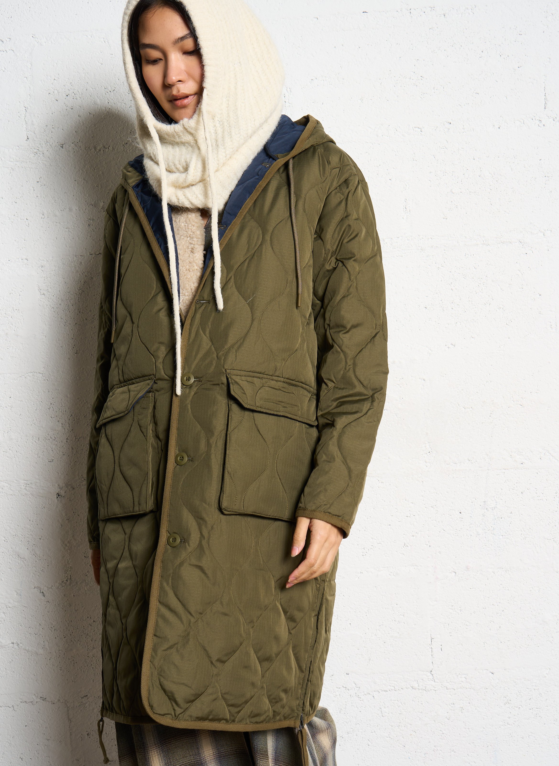 Manteau droit à capuche TAION Kaki