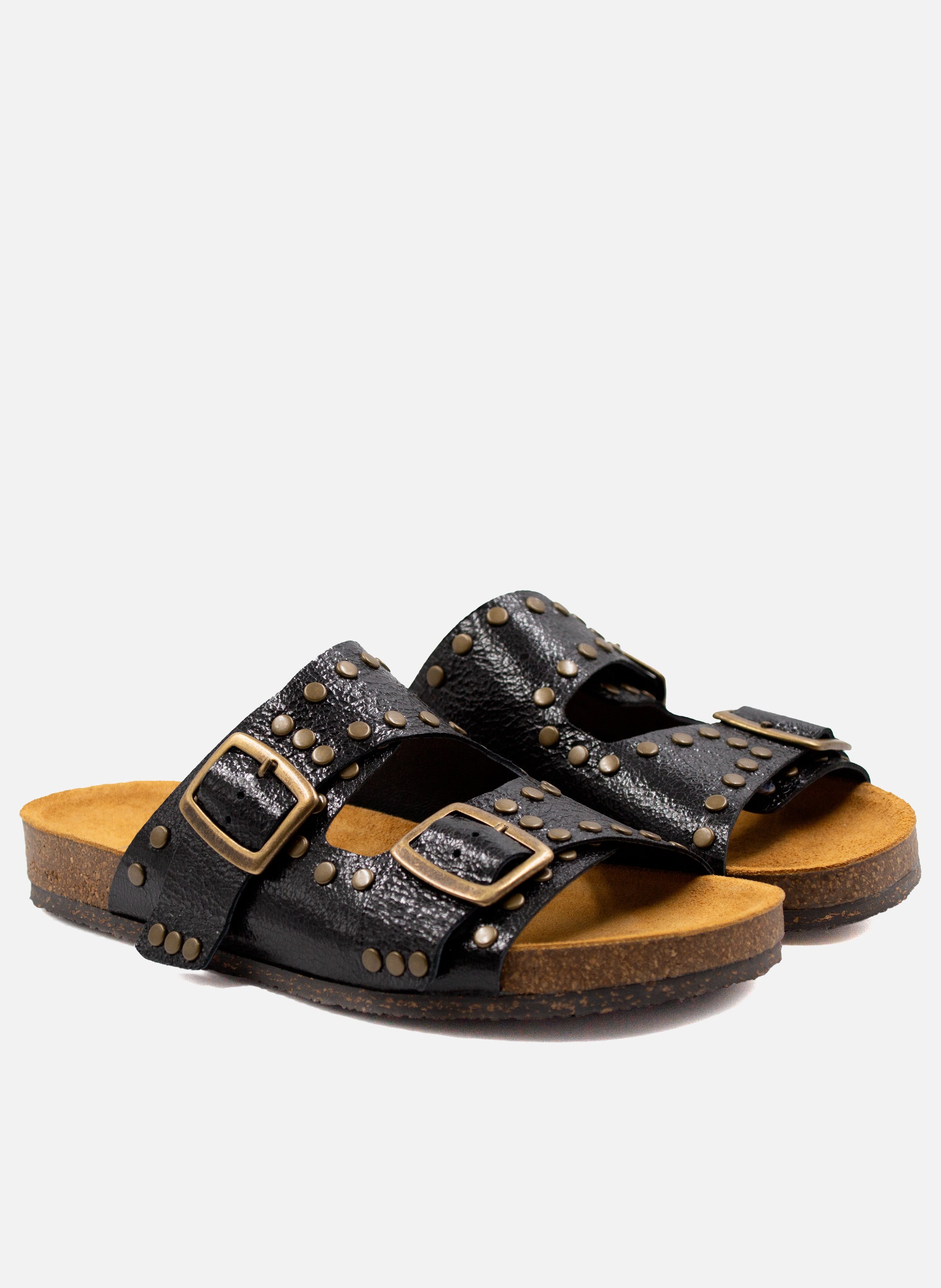 Metallic leather cork Mules with studs JULES & JENN Black