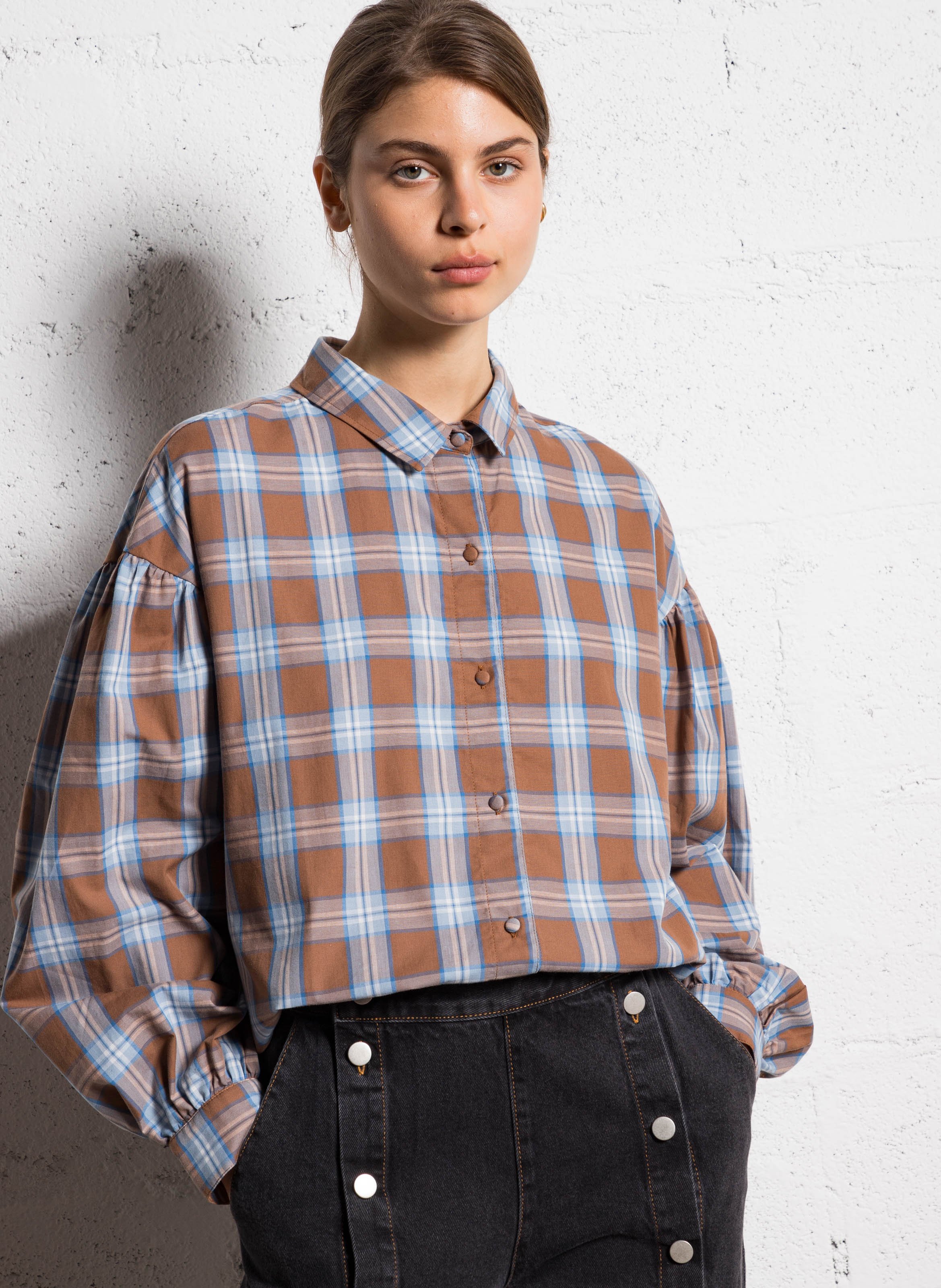 Chemise droite à carreaux  THE TINY BIG SISTER Marron