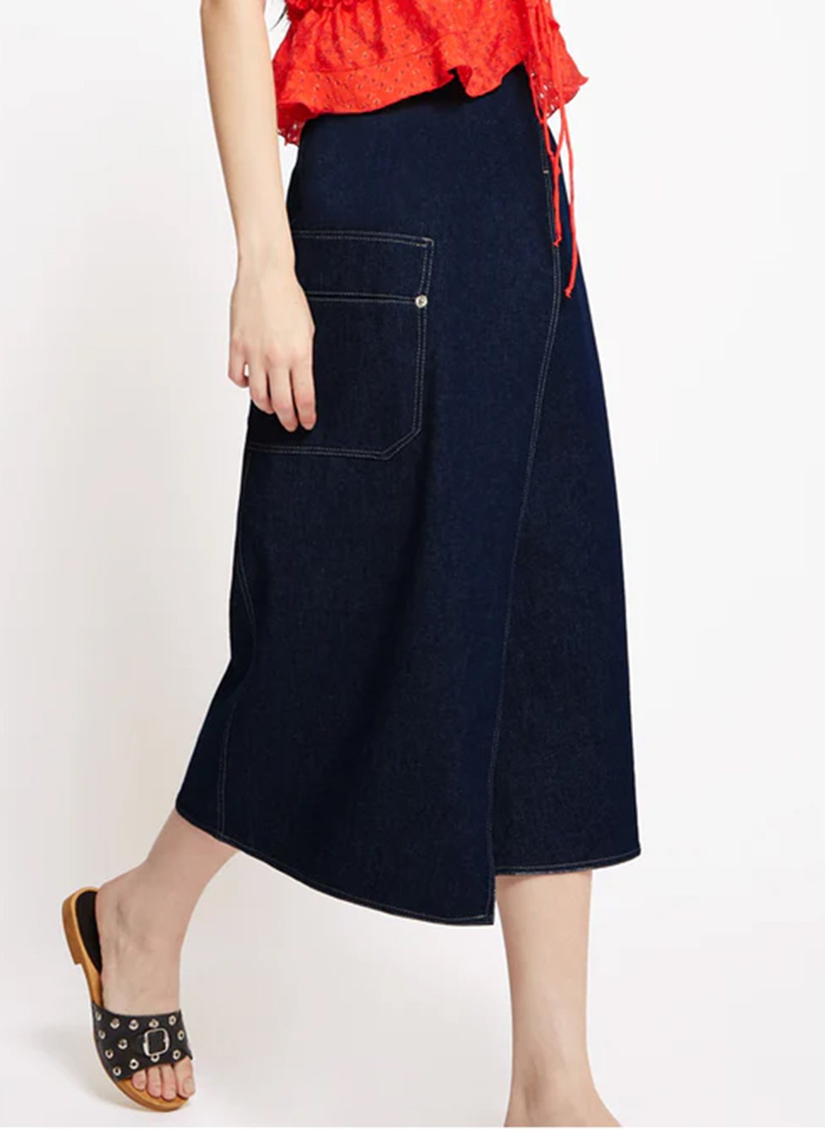 Cotton denim midi skirt ROSEANNA Blue