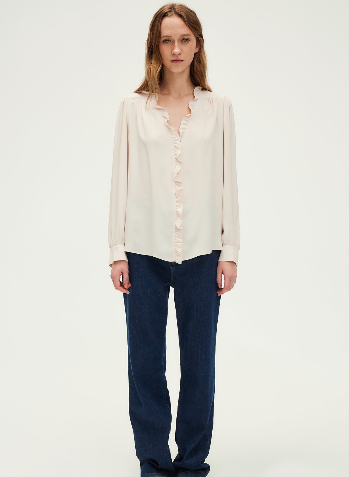 Chemise volantée à manches longue PABLO Beige