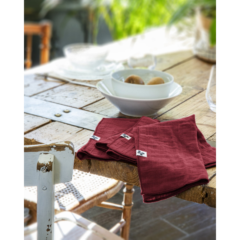 Set of 2 cotton muslin hand towels L'EFFET PAPILLON Red