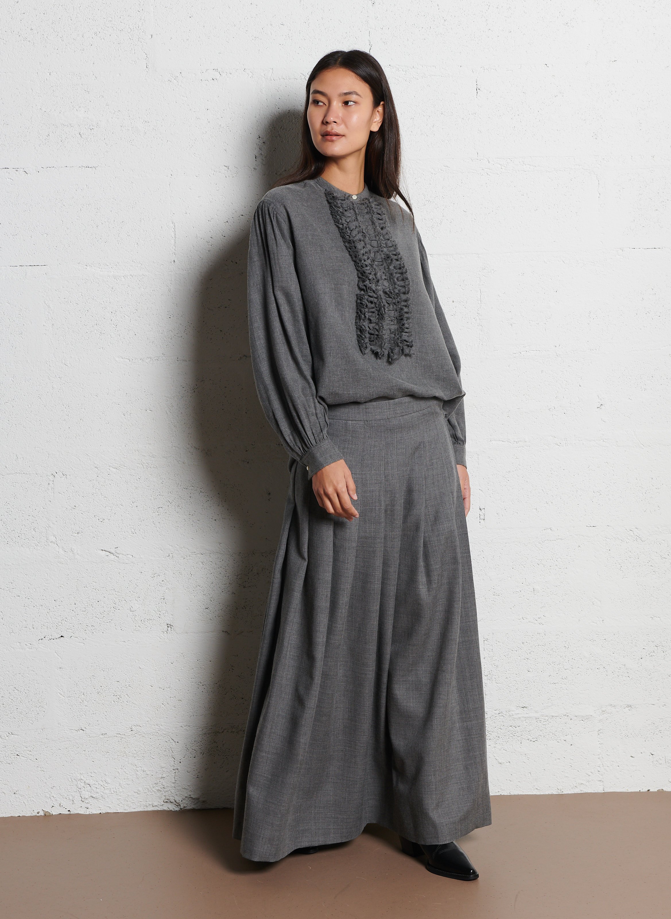 Weit plissierter Wollrock LAURENCE BRAS Grau