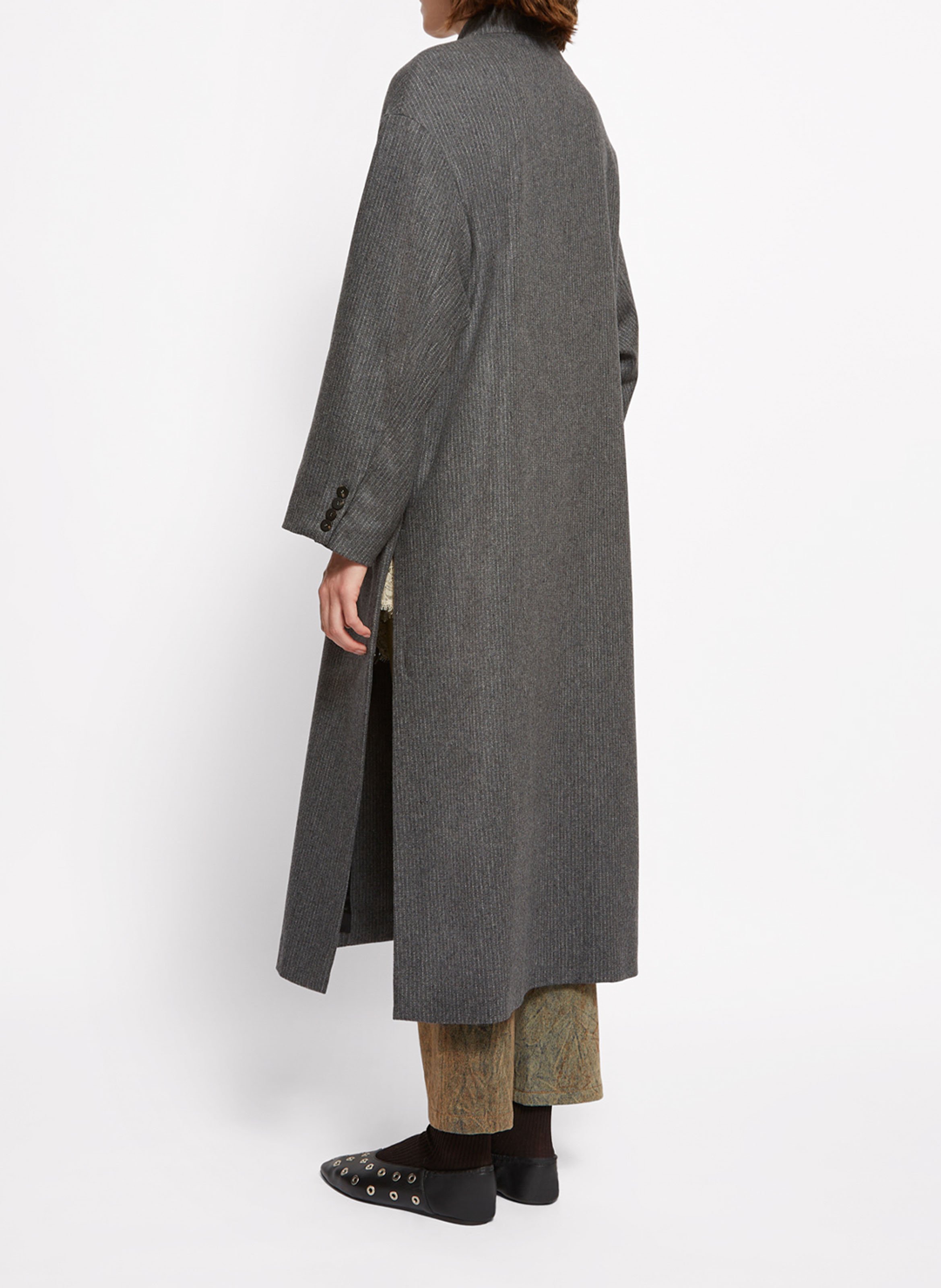 Manteau oversize en laine mélangée rayé ROSEANNA Gris