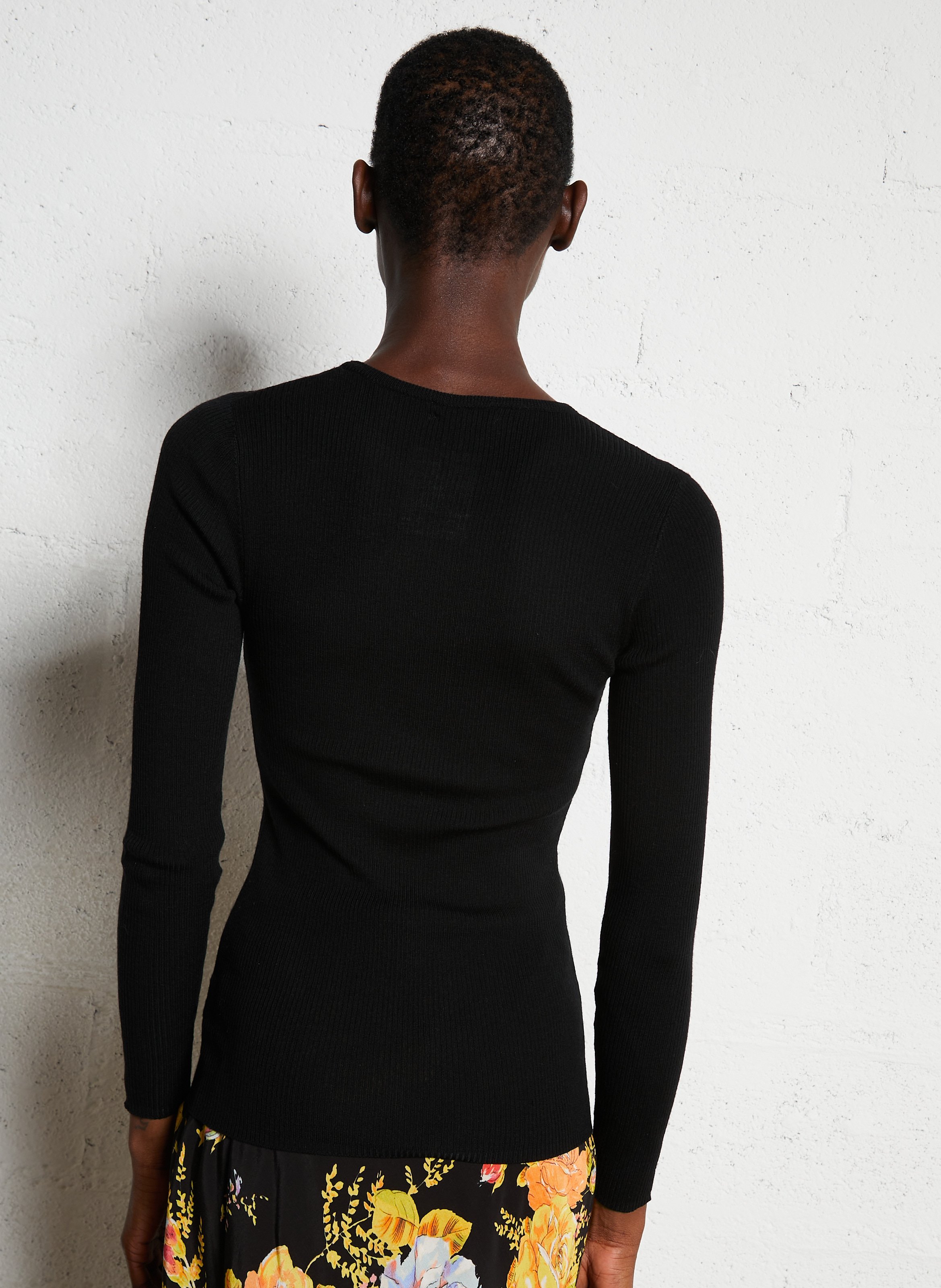 Top col rond en laine MAJESTIC FILATURES Noir