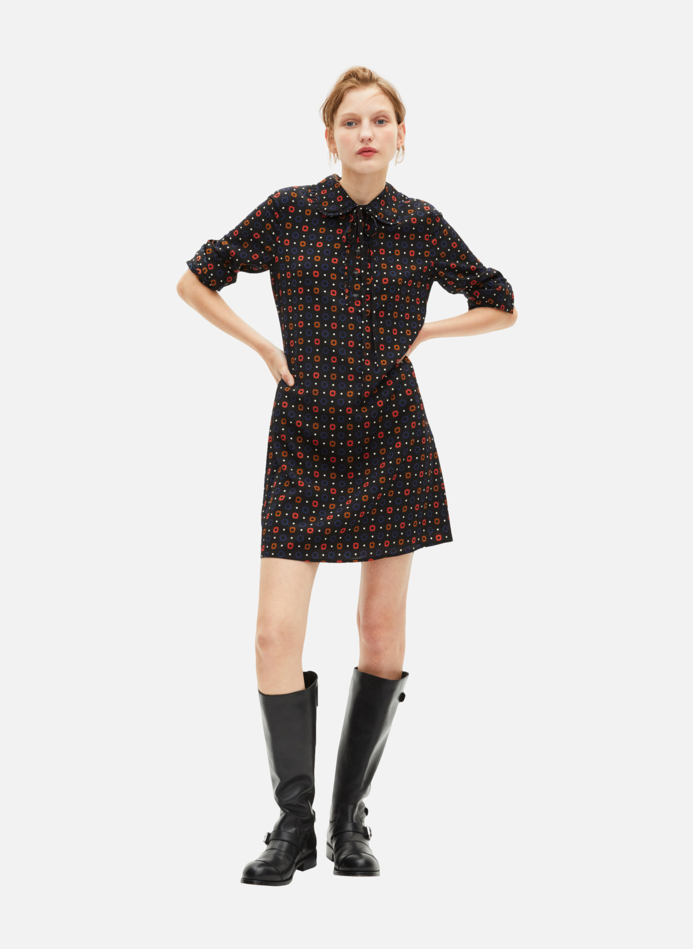 Short dress in printed silk blend fabric THE KOOPLES Black