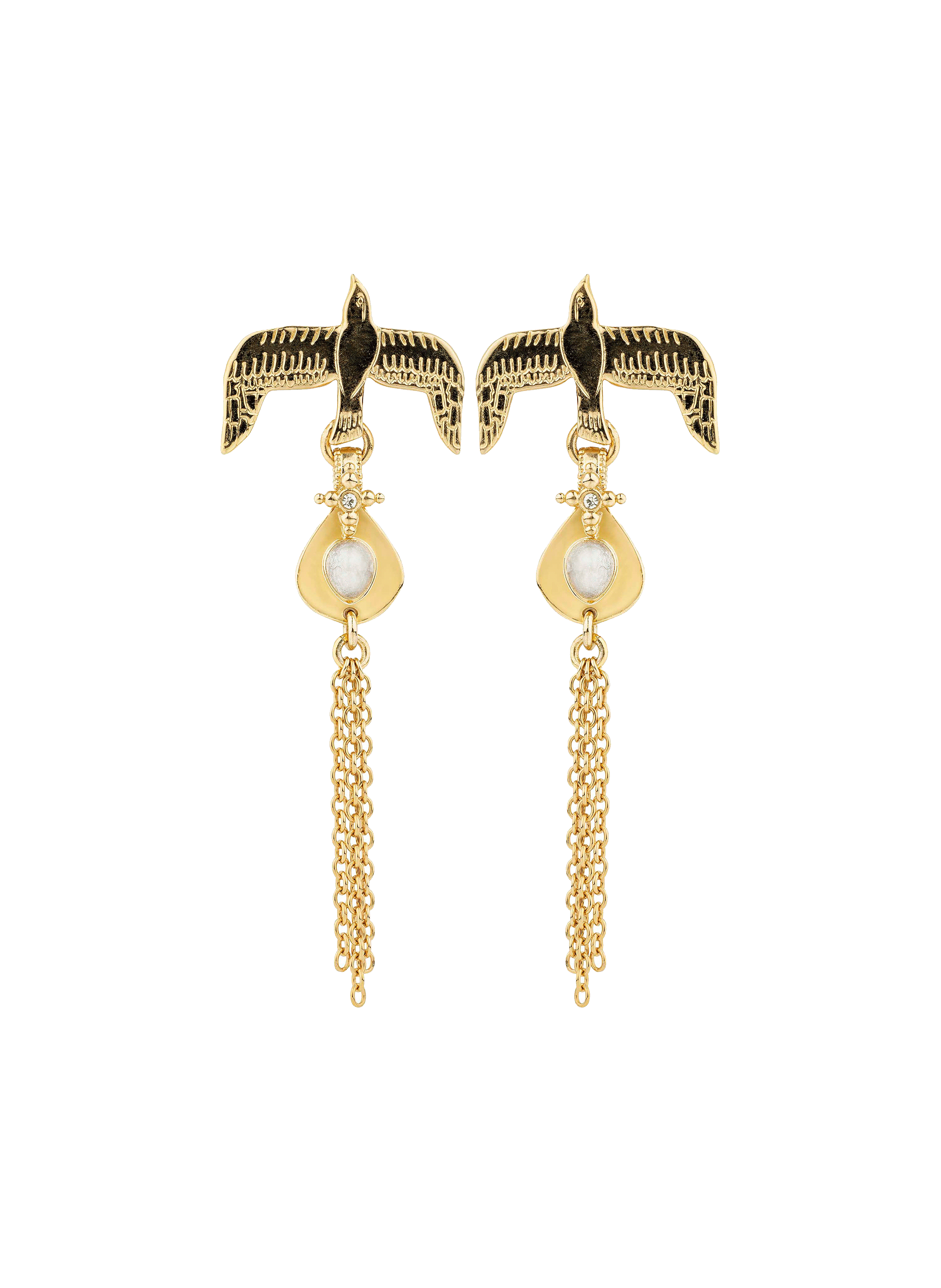Eagle Dangle Earrings with Chain Cascade HIPANEMA White