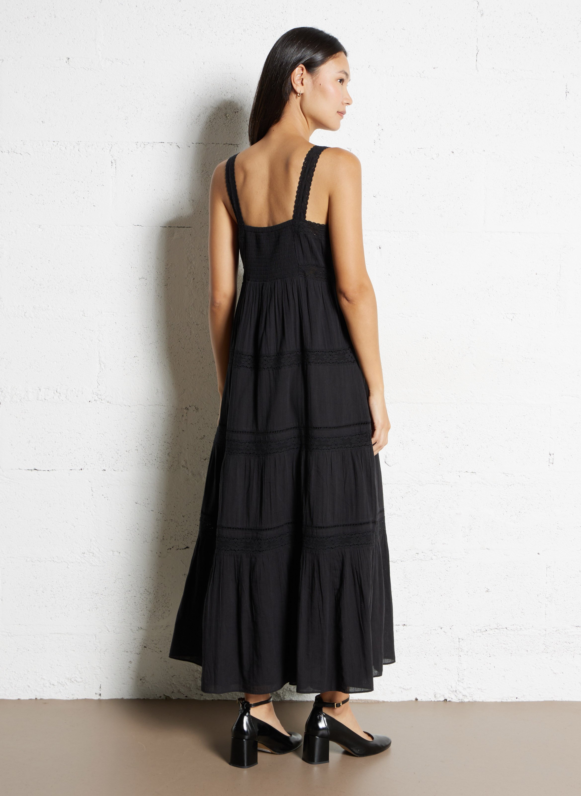 Langes Baumwollkleid mit eckigem Ausschnitt SUD EXPRESS Schwarz