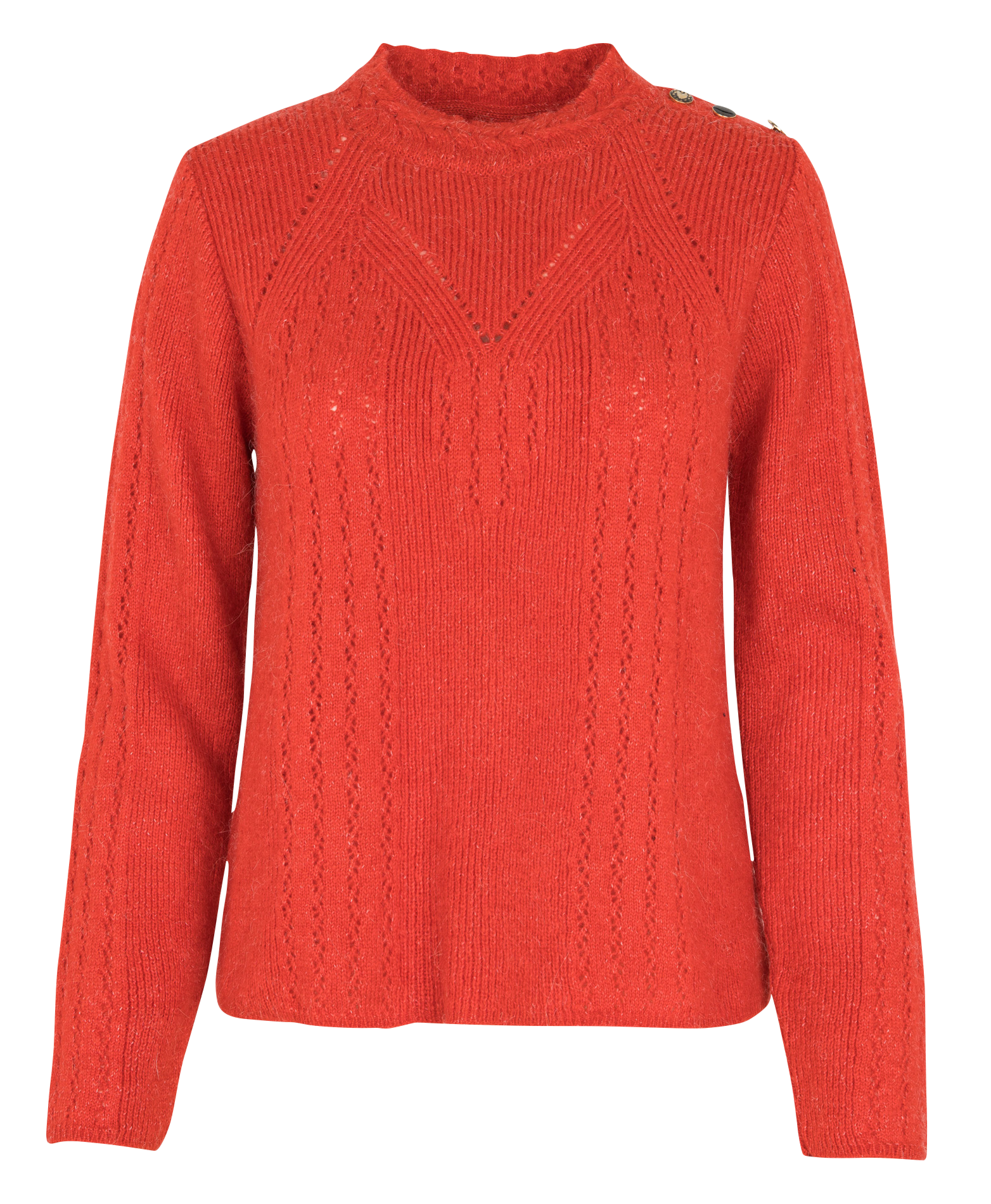 Round neck straight fit sweater in openwork knit I CODE Red