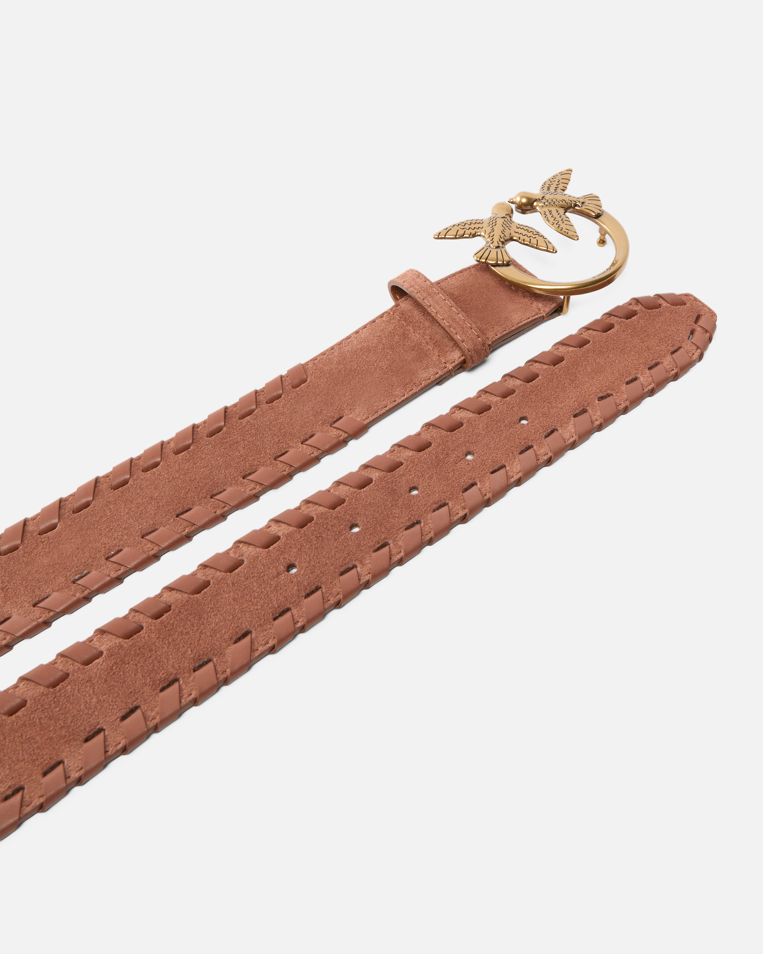 Leather belt with love birds buckle 4 cm PINKO Brown
