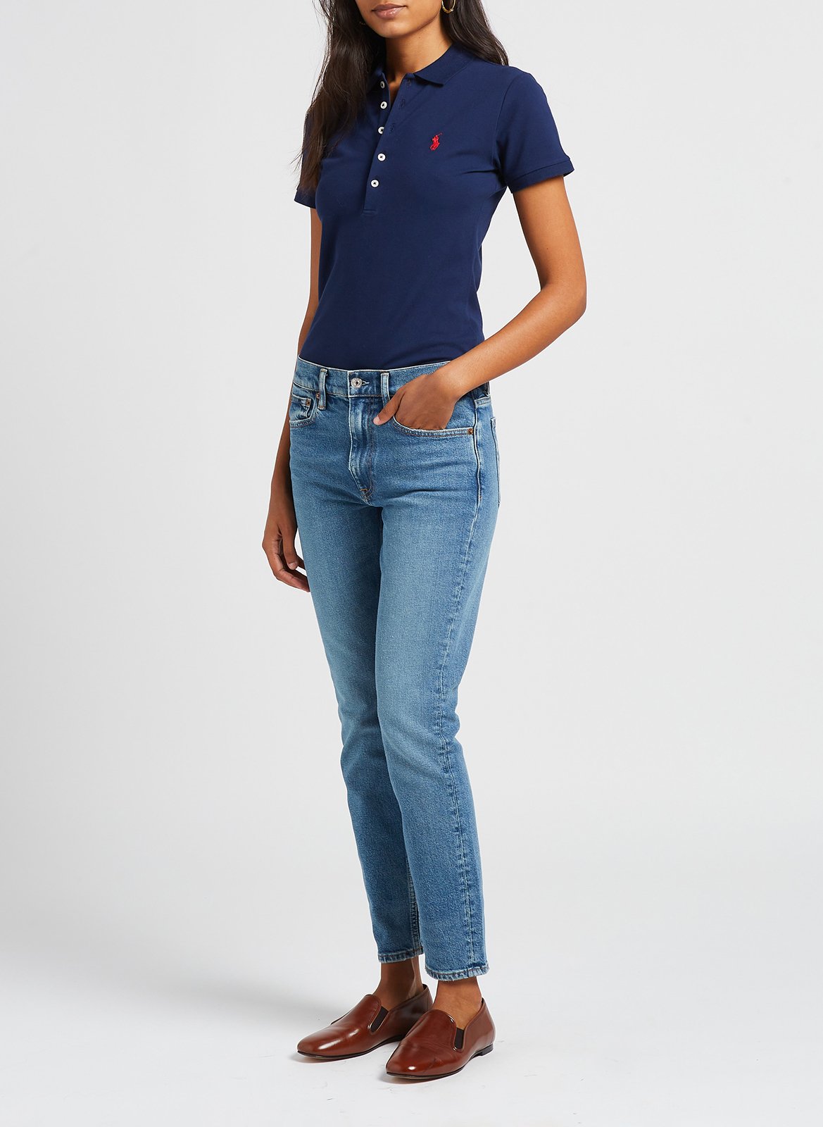 Besticktes Polohemd aus Stretch-Baumwolle POLO RALPH LAUREN Blau