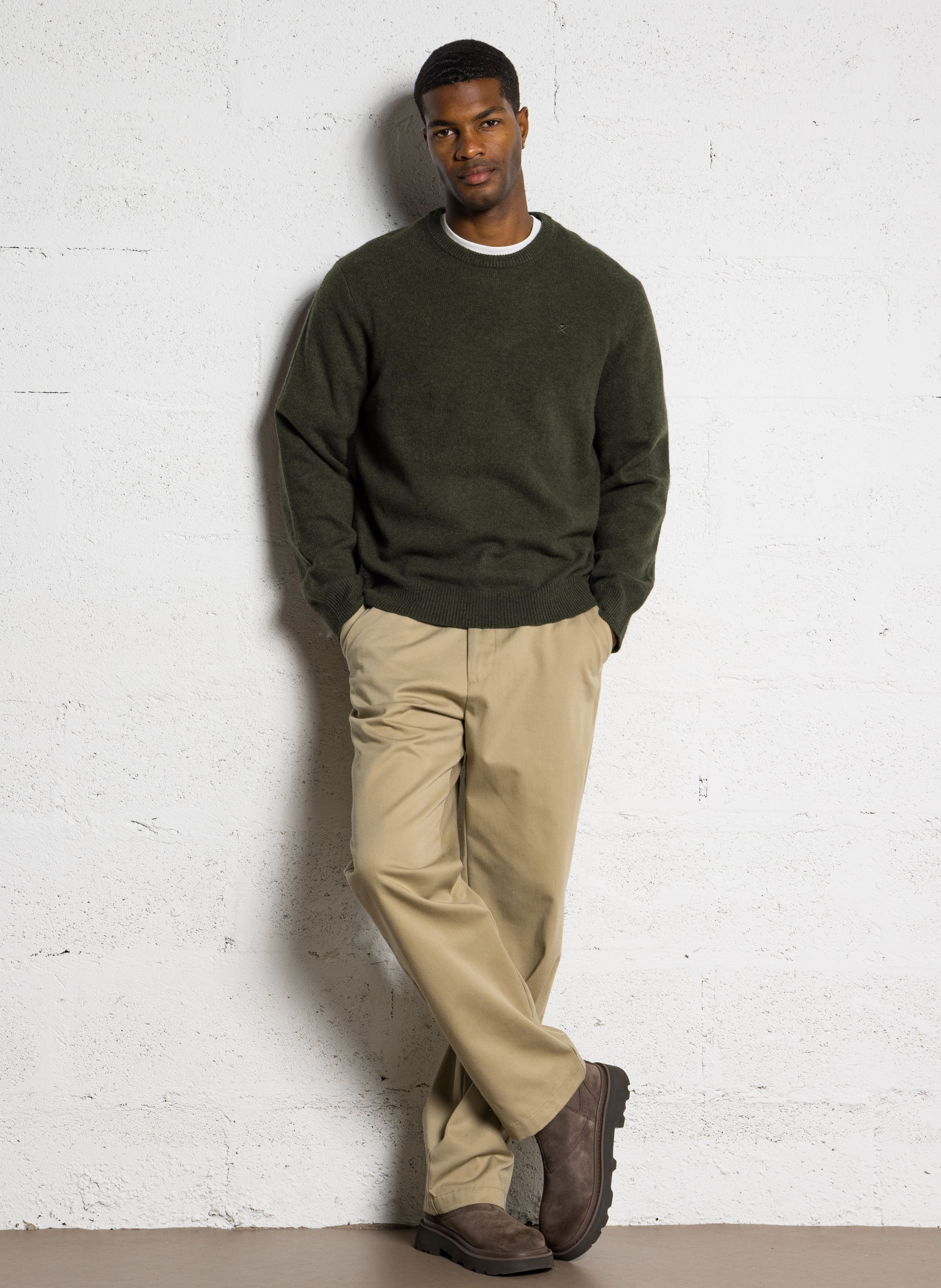 Trui met ronde hals in effen wol HACKETT Groen