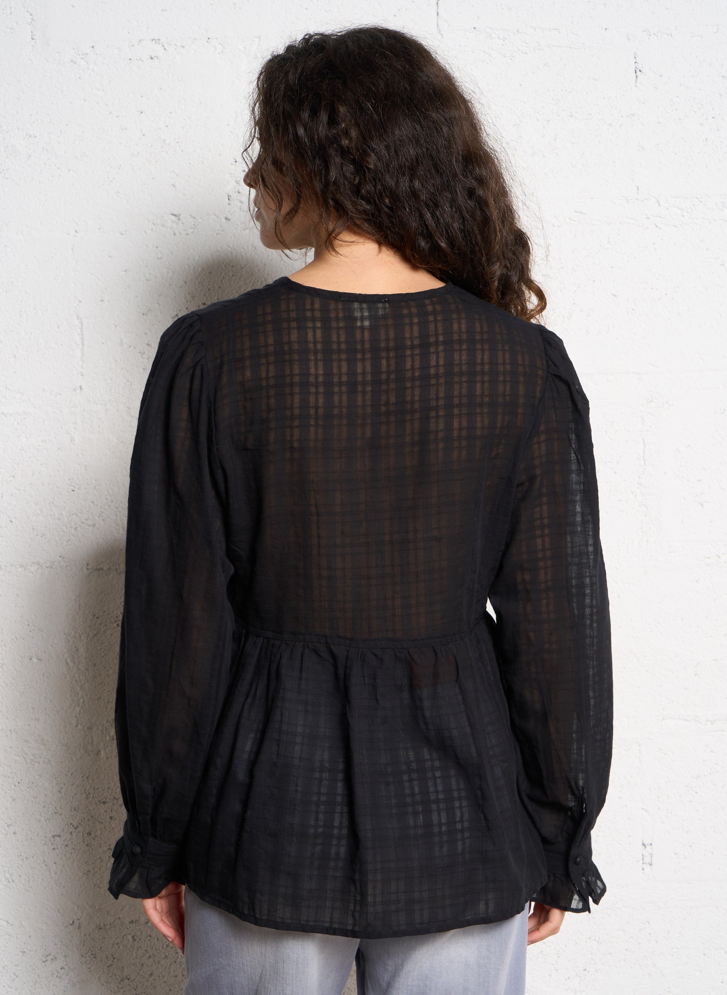 Baumwollbluse mit V-Ausschnitt THE KORNER Schwarz