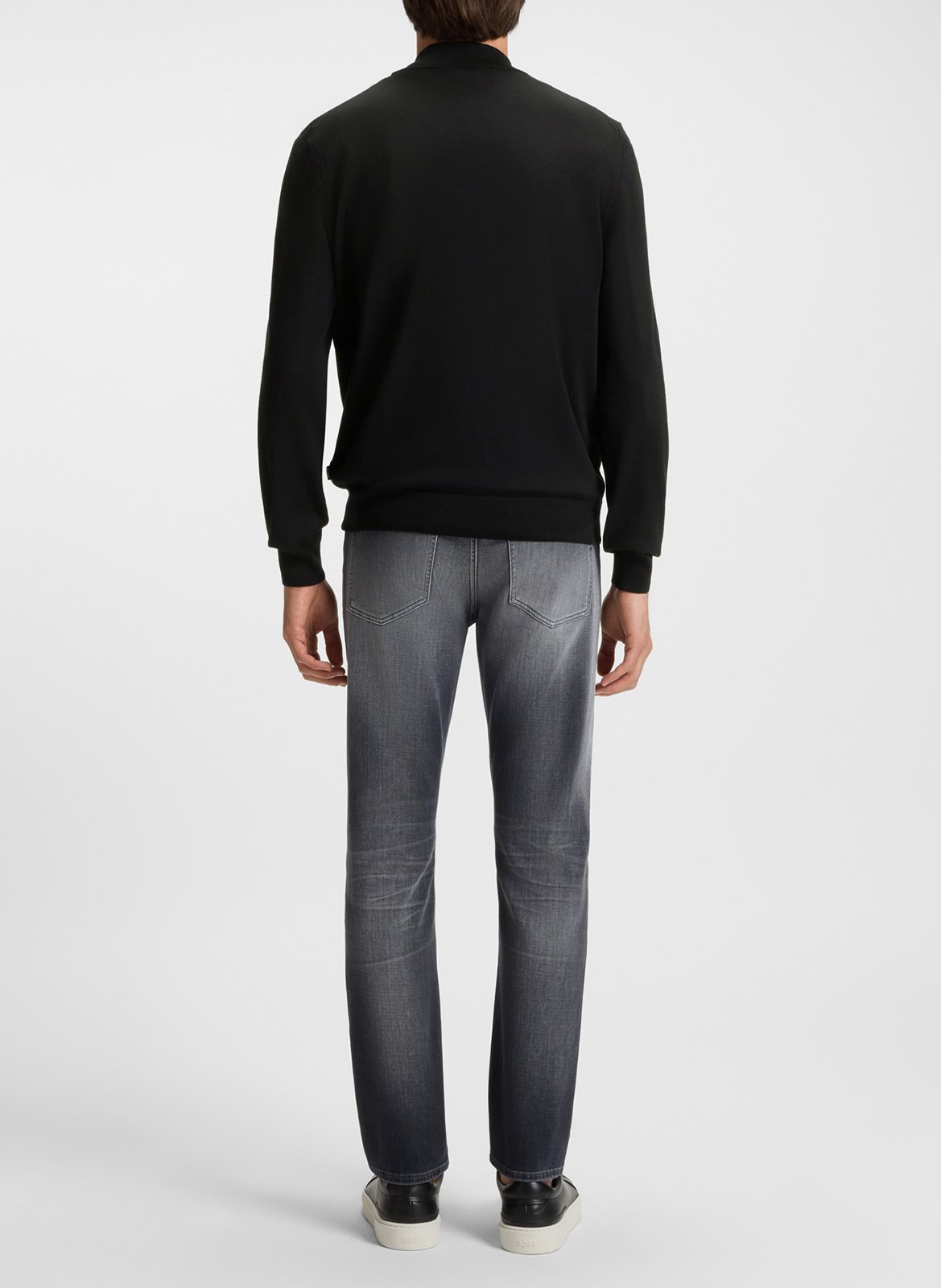 Zip-up high-neck wool sweater BOSS Black