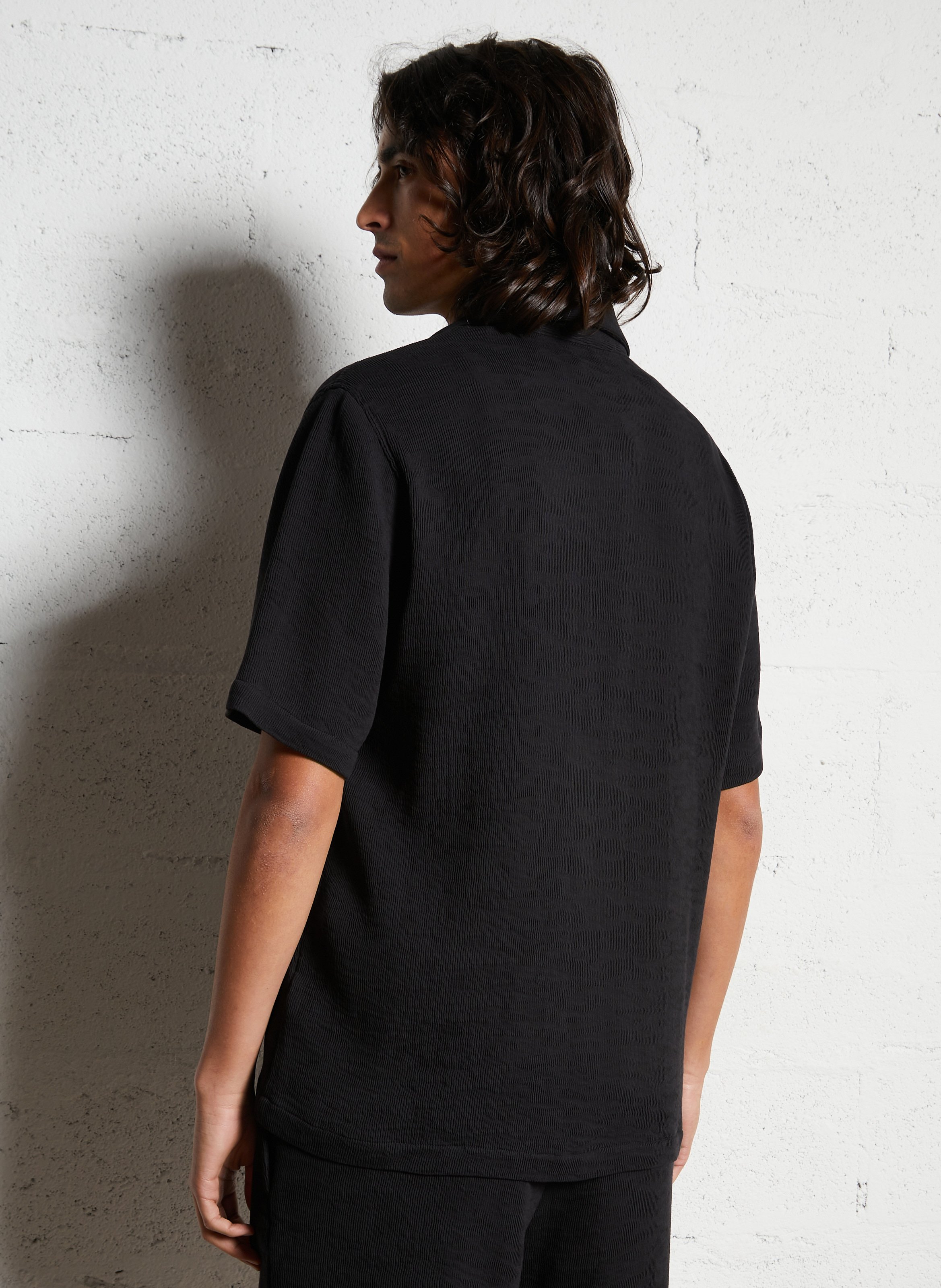Gerade geschnittenes Kurzarm-Shirt aus plissiertem Strick IKKS Schwarz