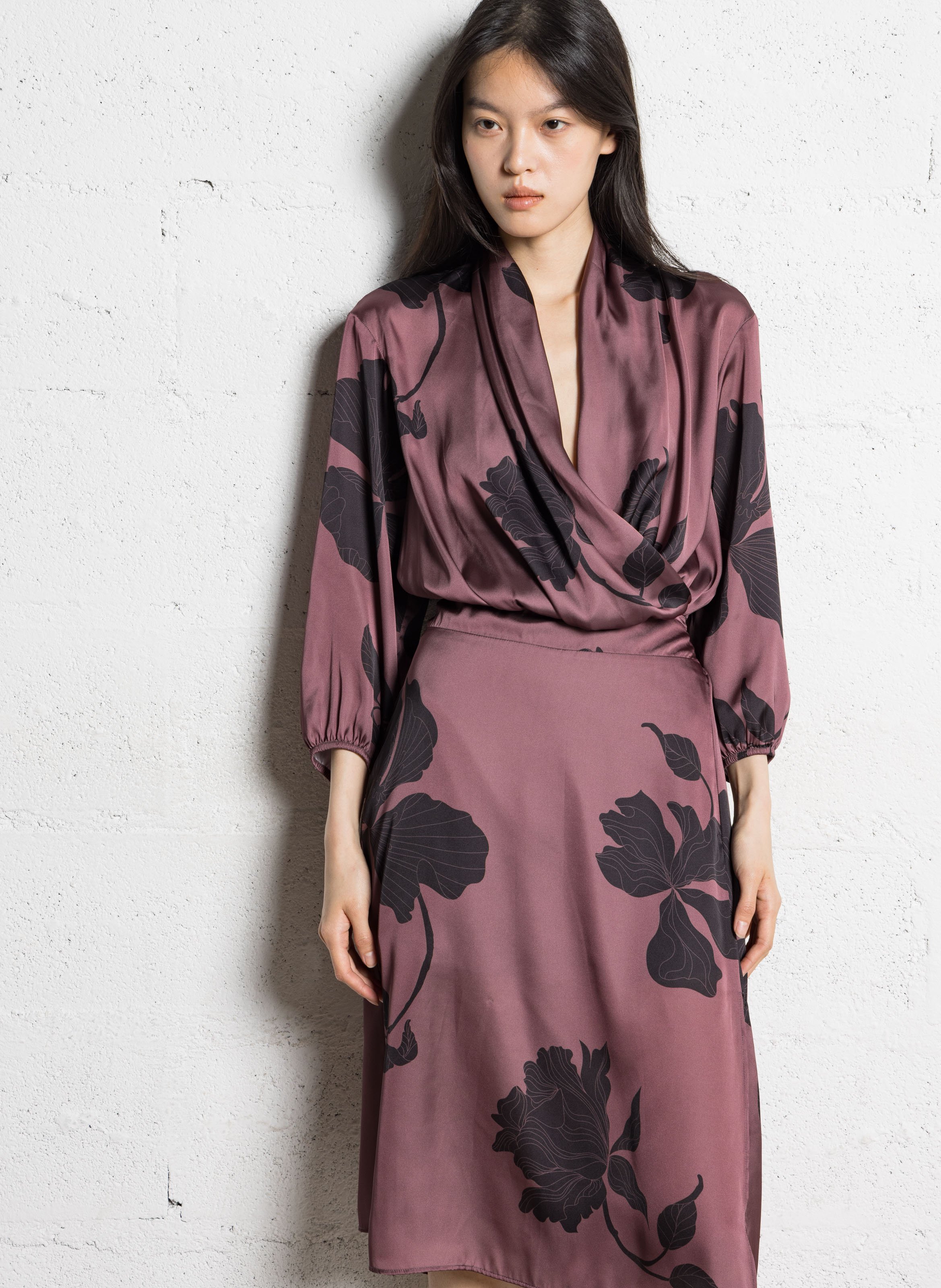 Floral print V-neck midi dress IKKS Brown