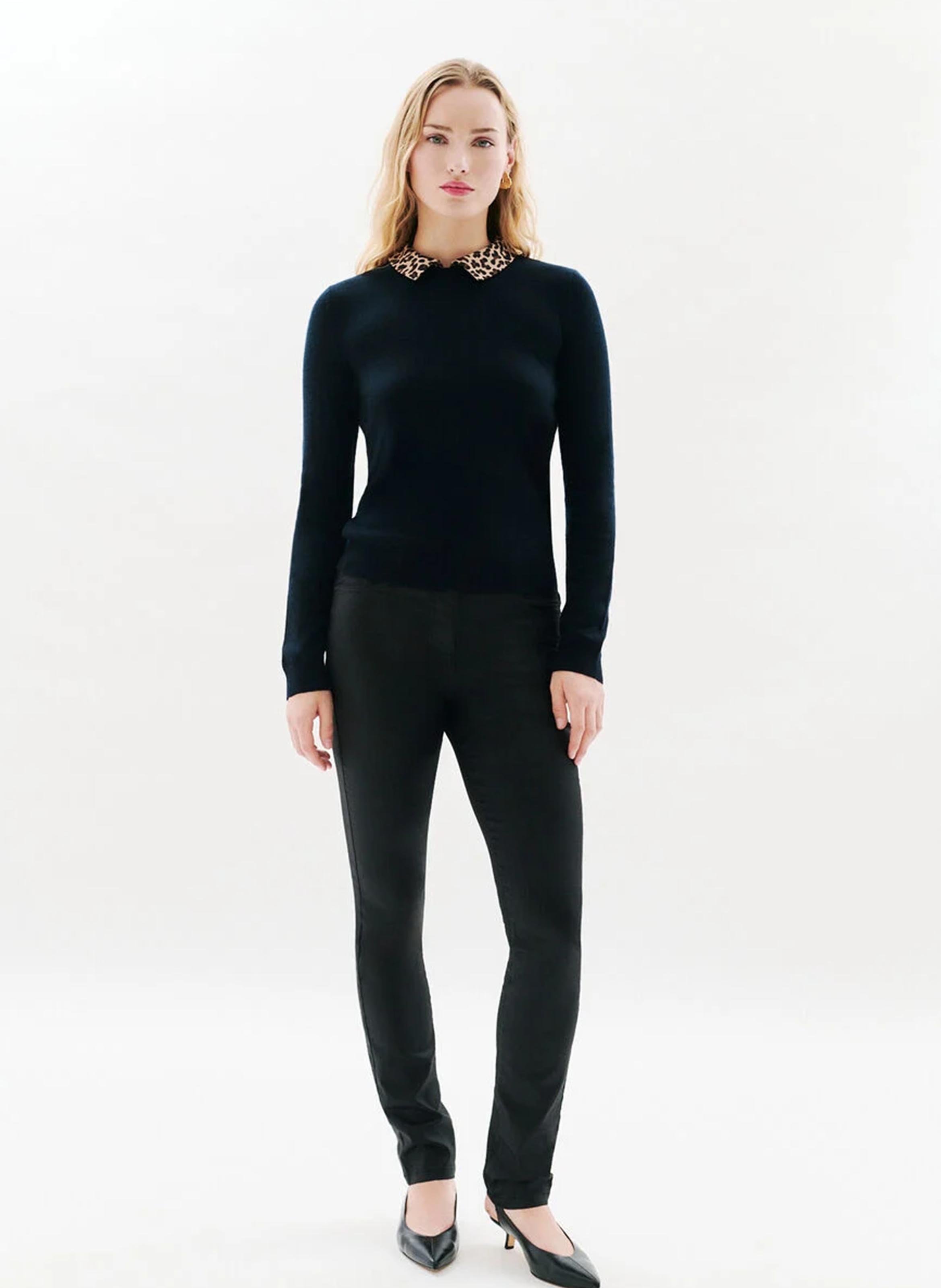 Pull col classique en laine et en cachemire mélangés CAROLL Noir