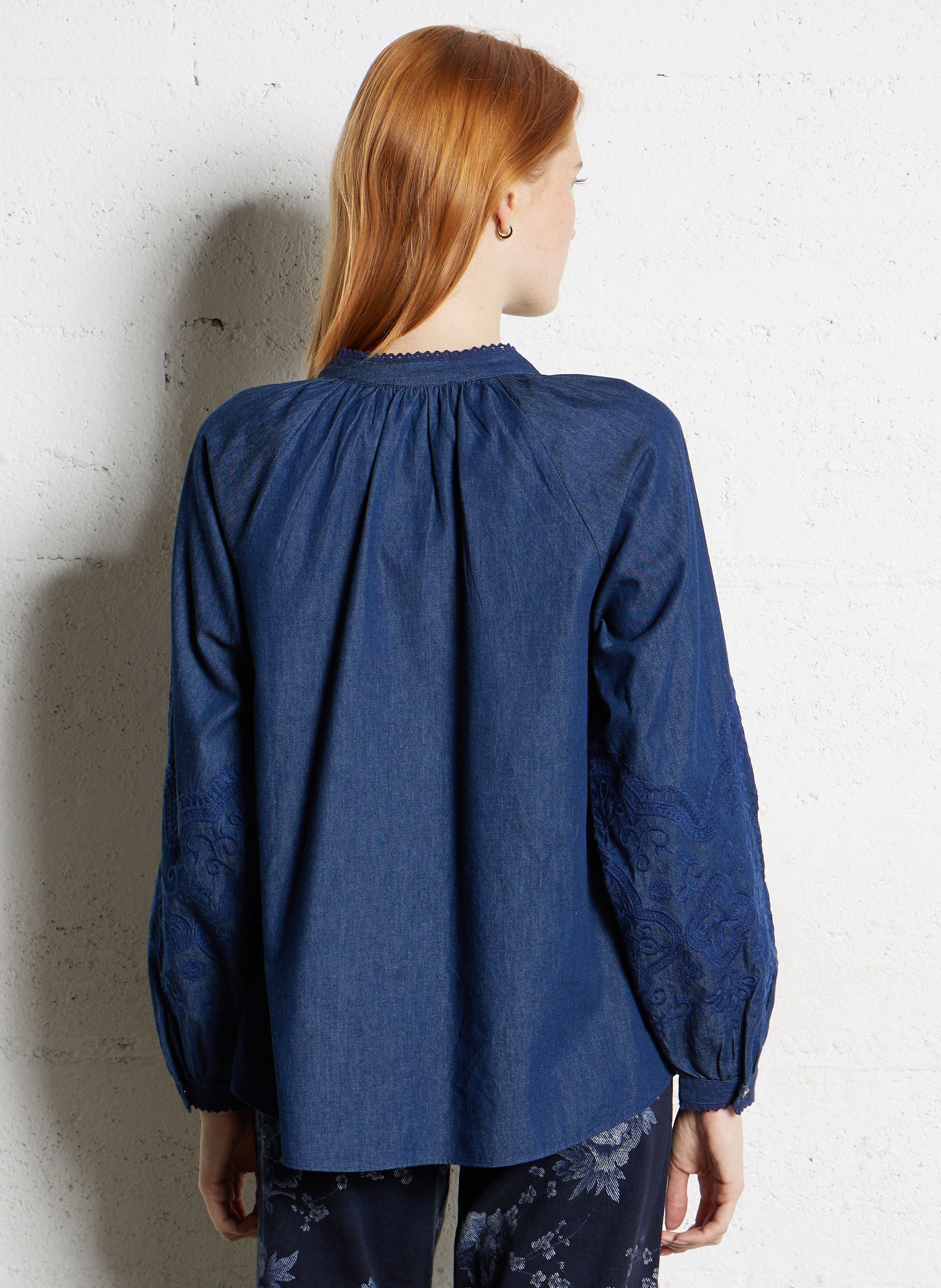 Ruimvallende, katoenen blouse met Maokraag SUD EXPRESS Blauw