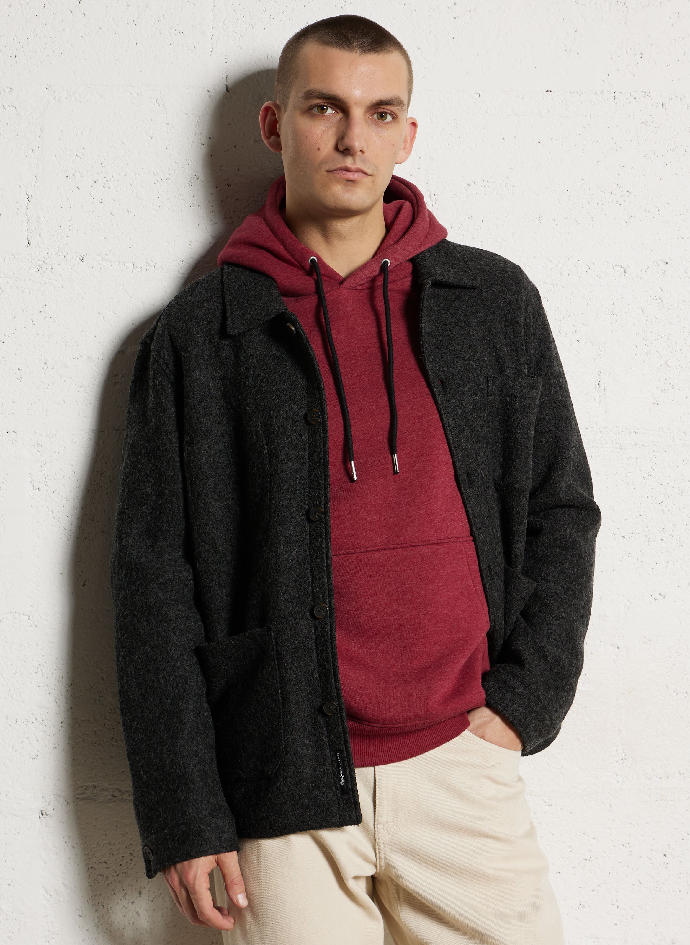 Veste droite col classique en maille PEPE JEANS Gris