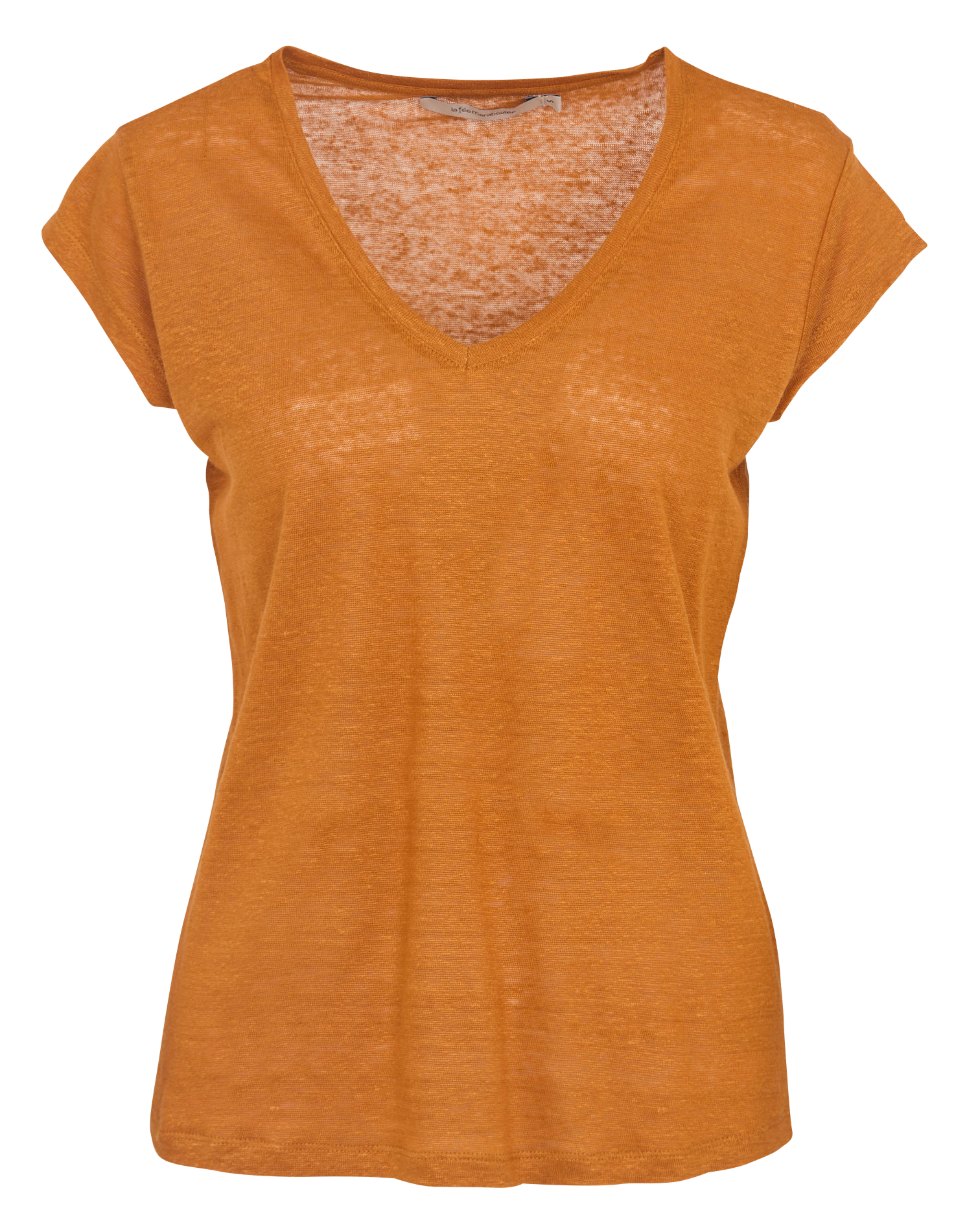 Tee-shirt droit col V en lin LA FEE MARABOUTEE Marron