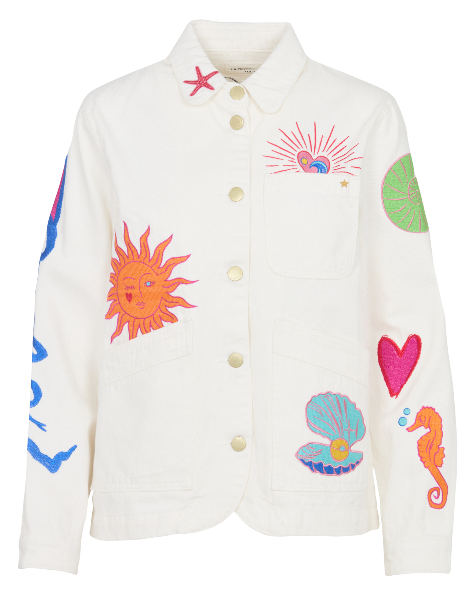 Round-neck embroidered cotton jacket LA PETITE ETOILE White