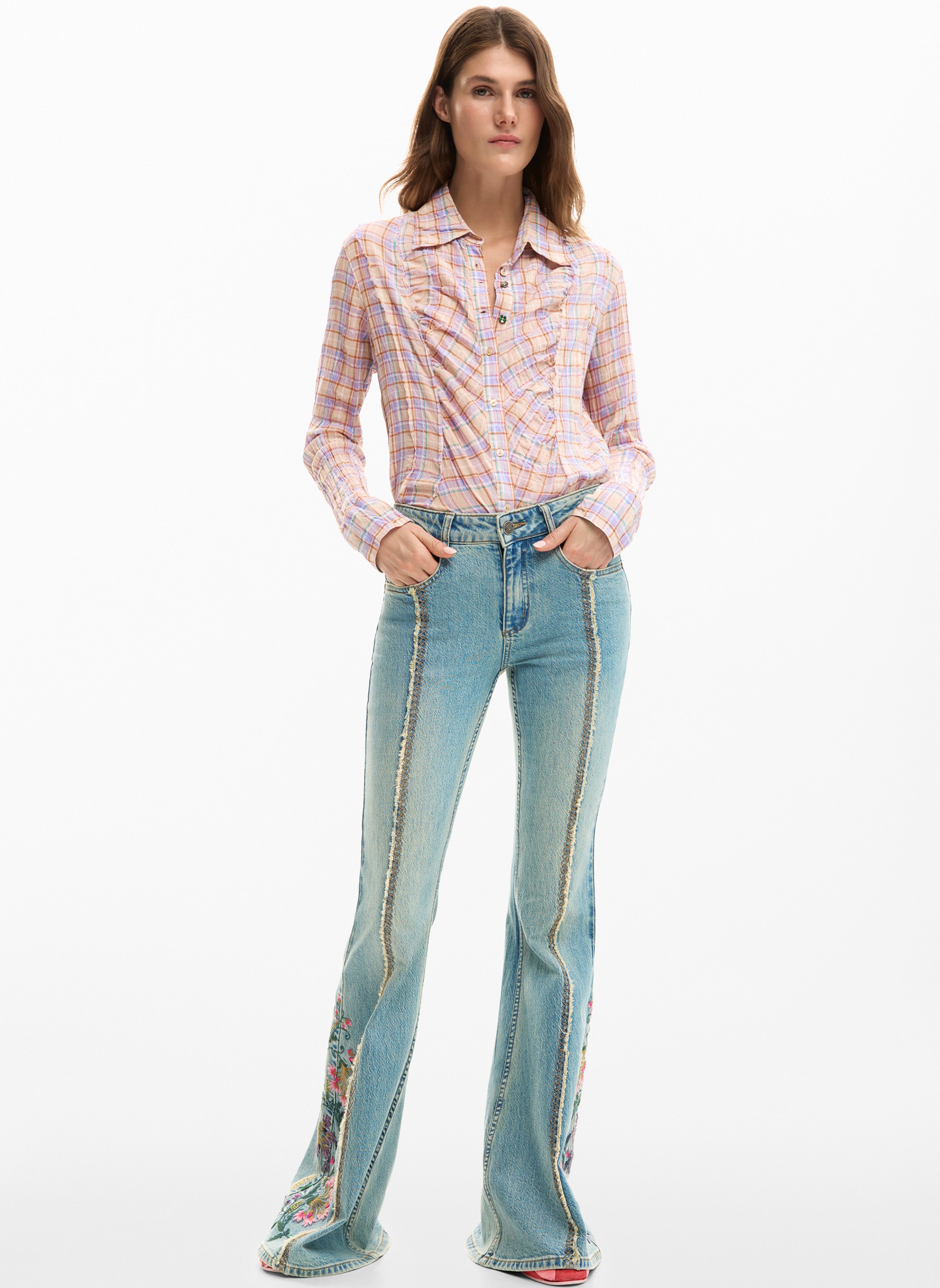 Bestickte Flared Jeans DESIGUAL Blau