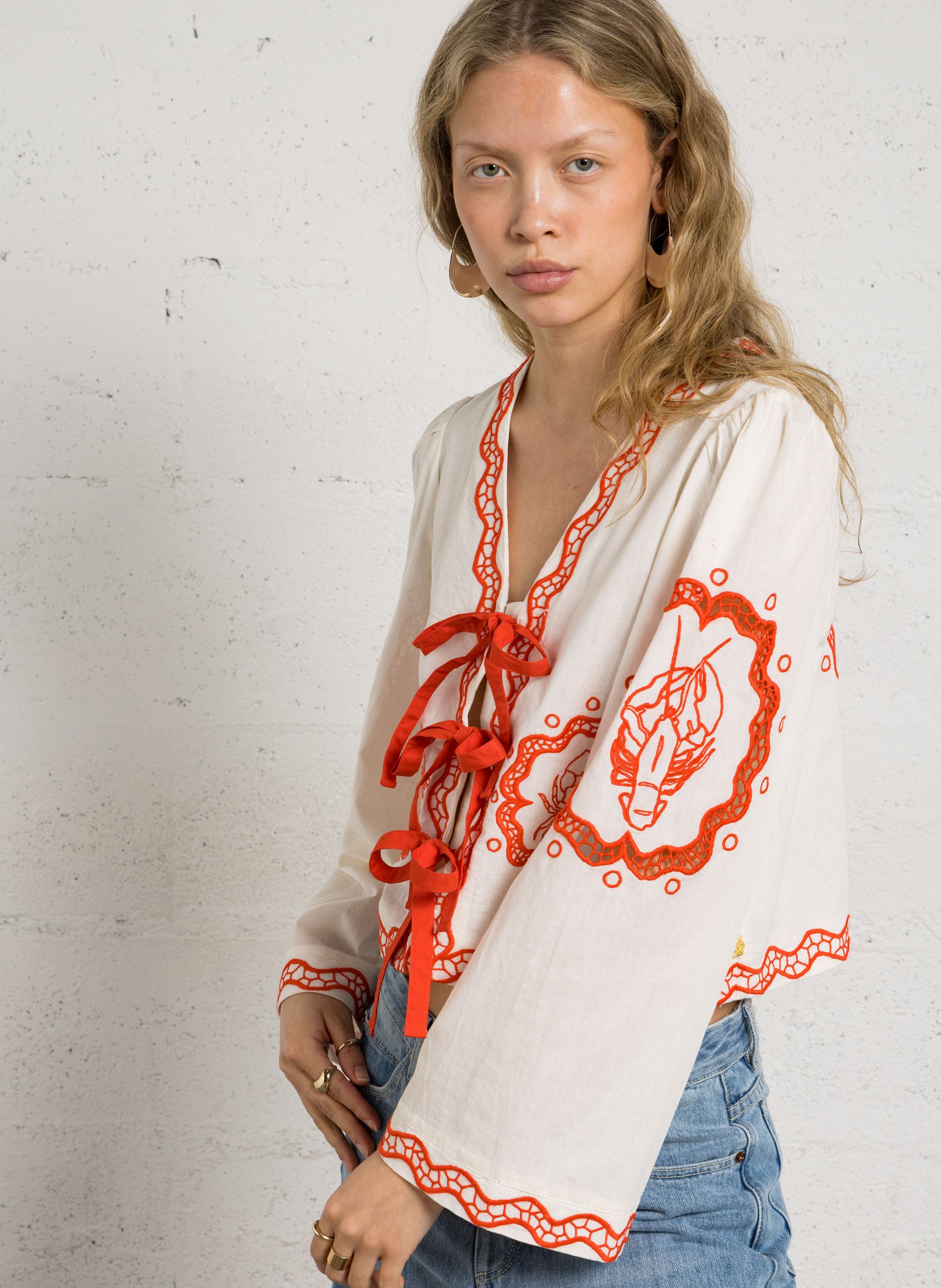 Top met V-hals in gemengd katoen FABIENNE CHAPOT Wit