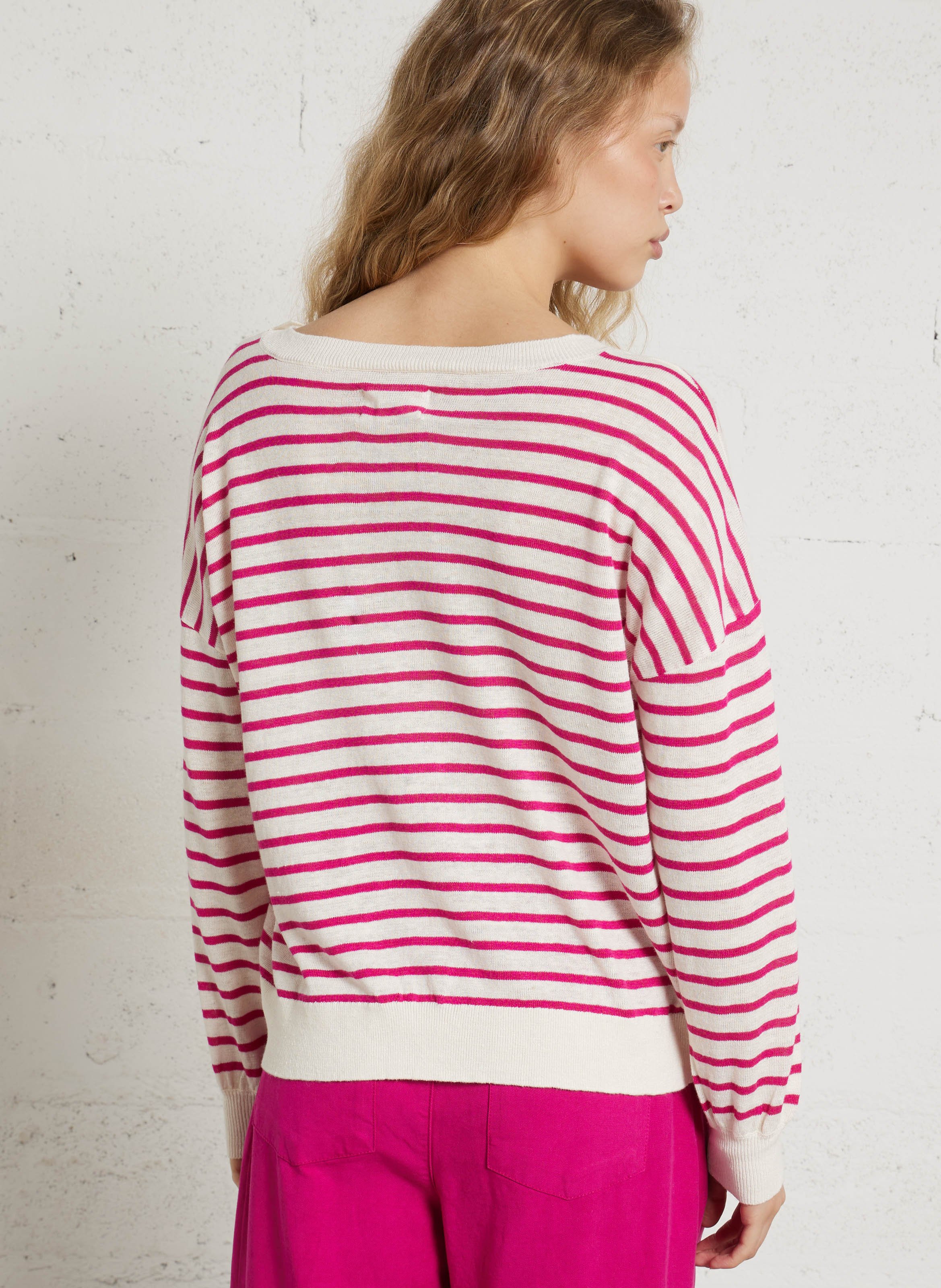 Oversized linen sweater DES PETITS HAUTS Pink