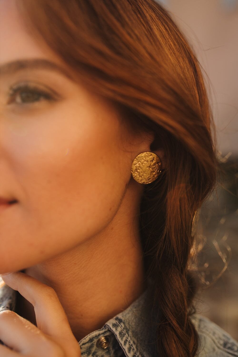 Large hammered silver plated stud earrings Silver