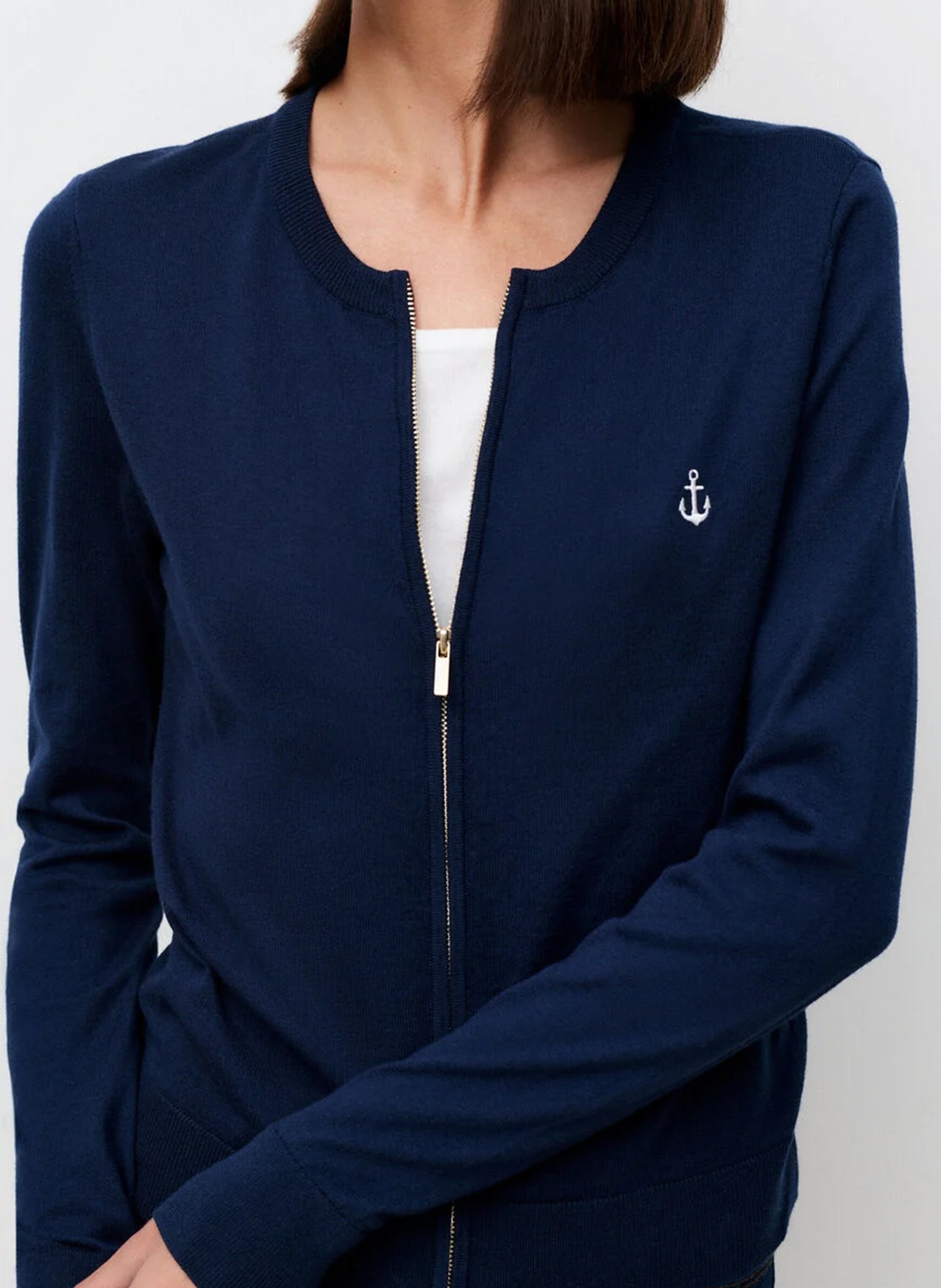 Gilet droit col rond en coton mélangé CAROLL Bleu