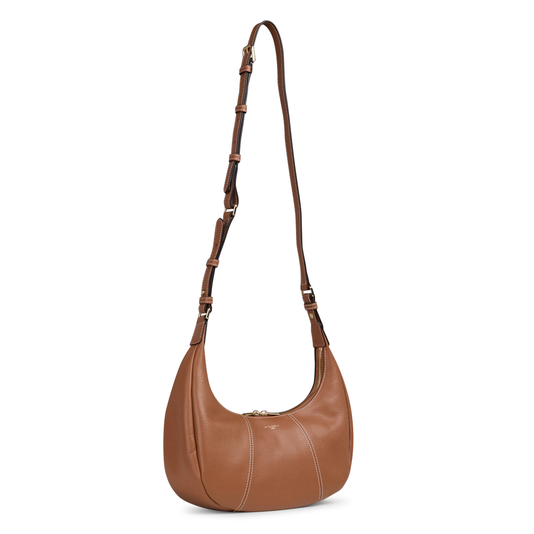 Petit sac hobo zippé en cuir grainé LE TANNEUR Marron