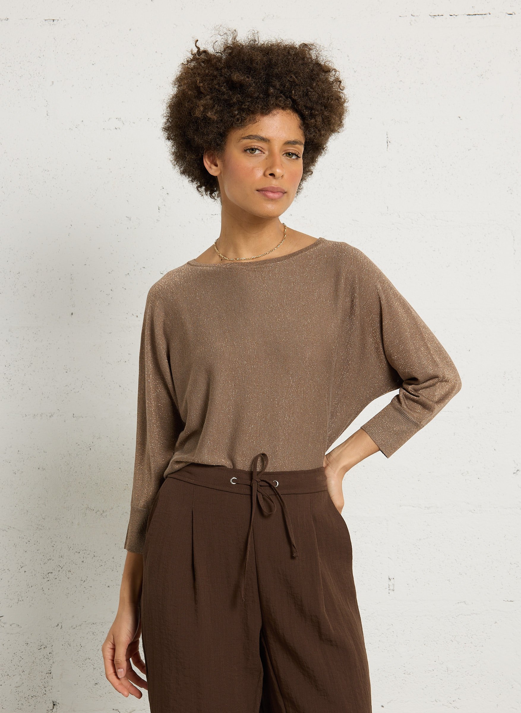 Trui met fijne pailletten en driekwart mouwen SUD EXPRESS