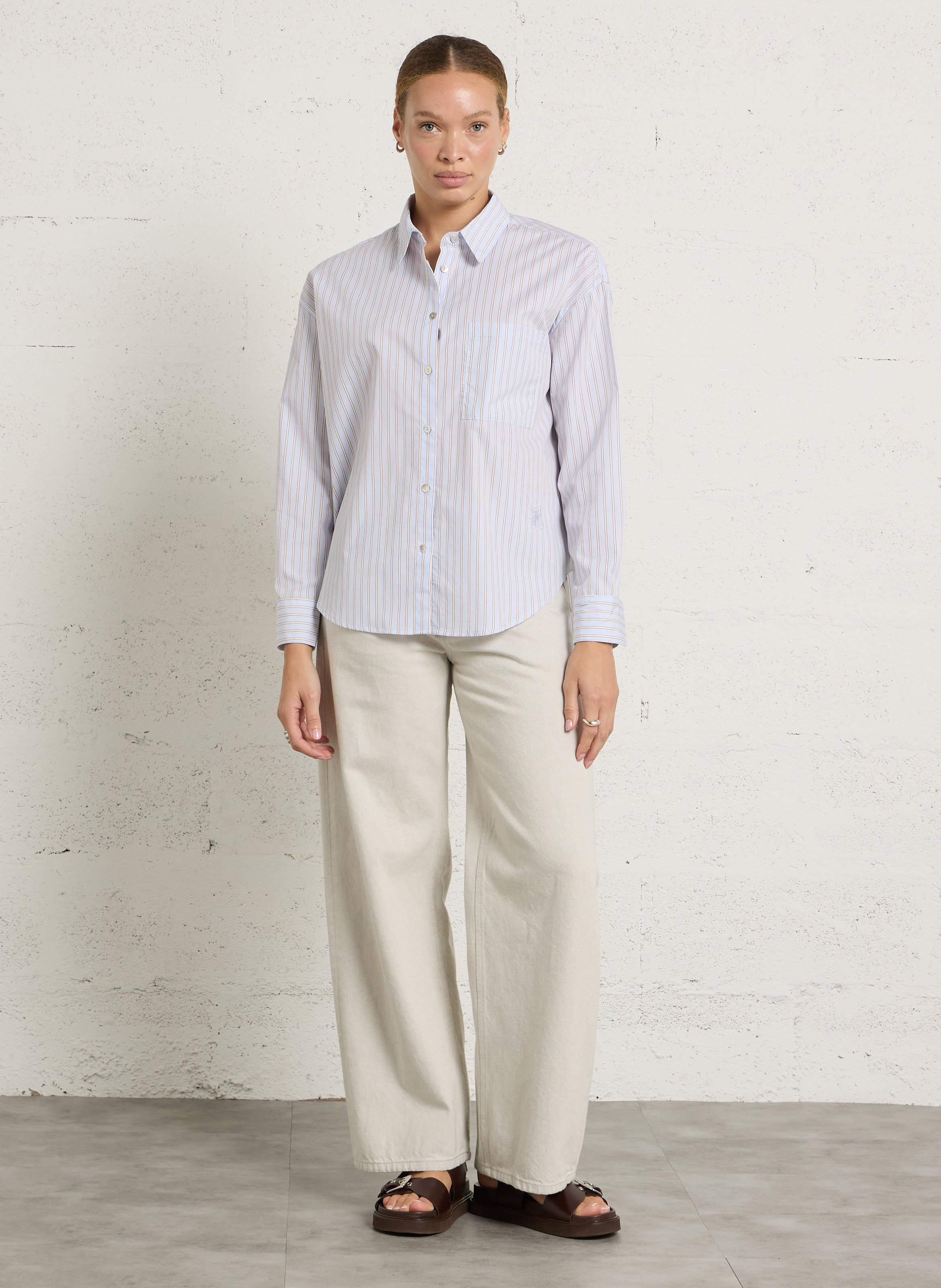 Oversize striped cotton shirt with classic collar HOD PARIS Blue
