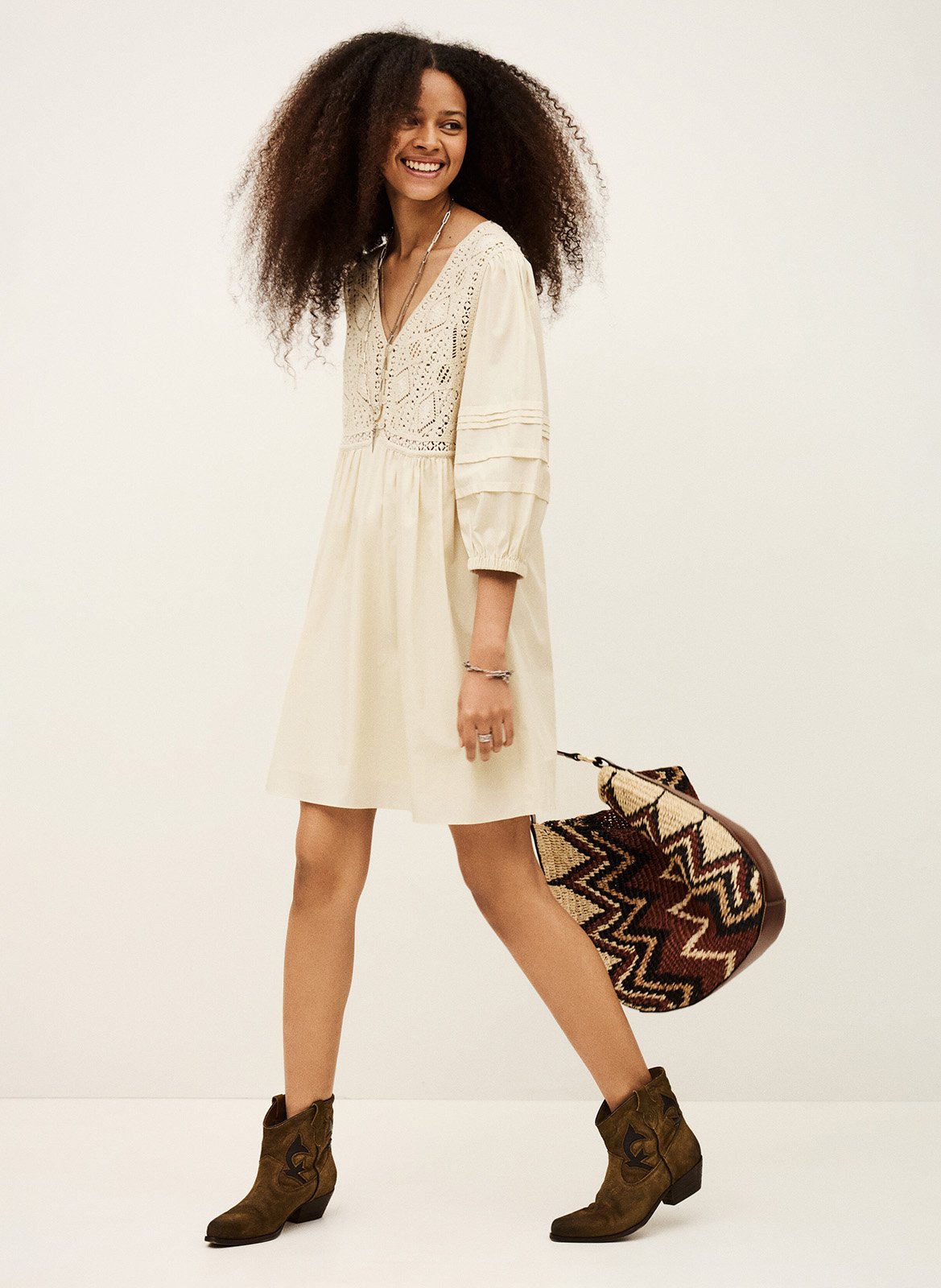 Robe courte col V en coton  BA&SH Beige