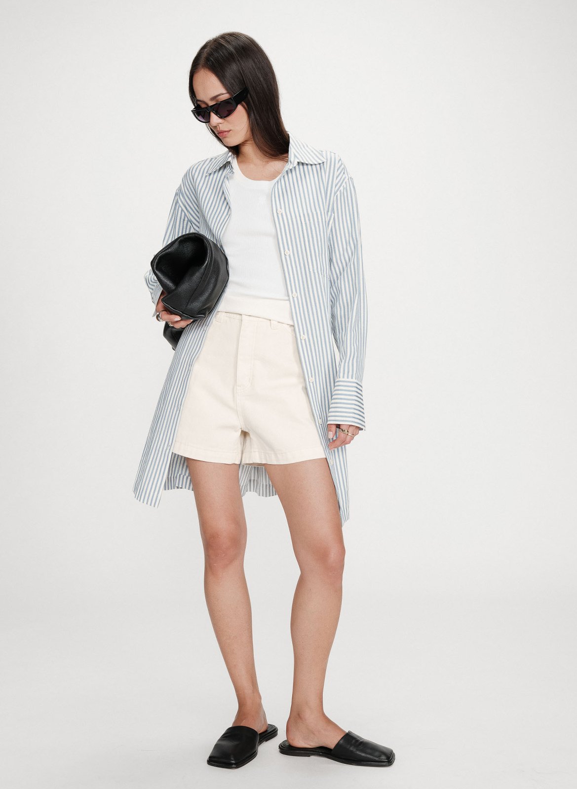 Short dress with classic collar in mixed cotton GRACE ET MILA Blue