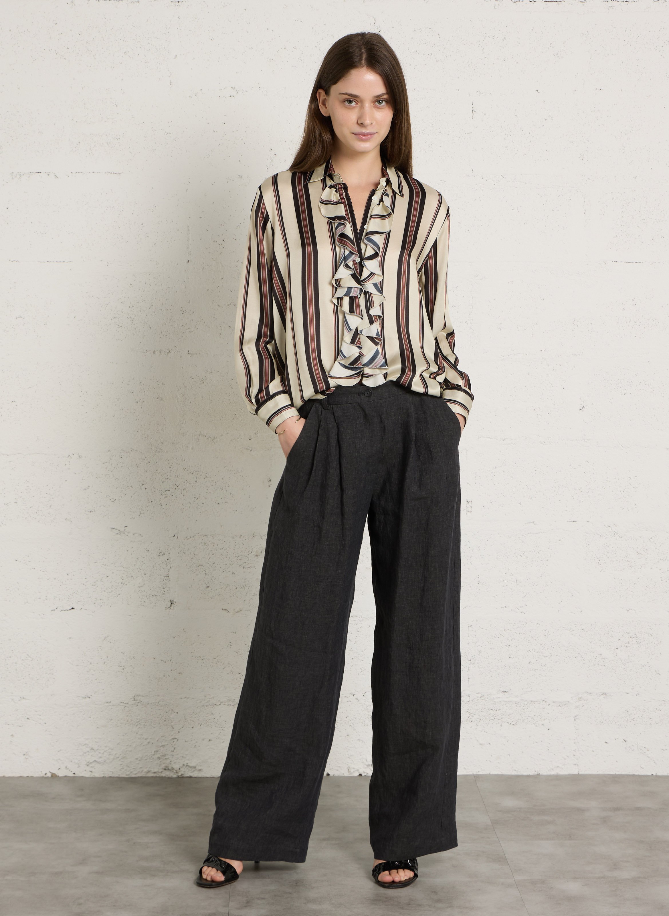 Pantalon large en lin DIEGA Gris