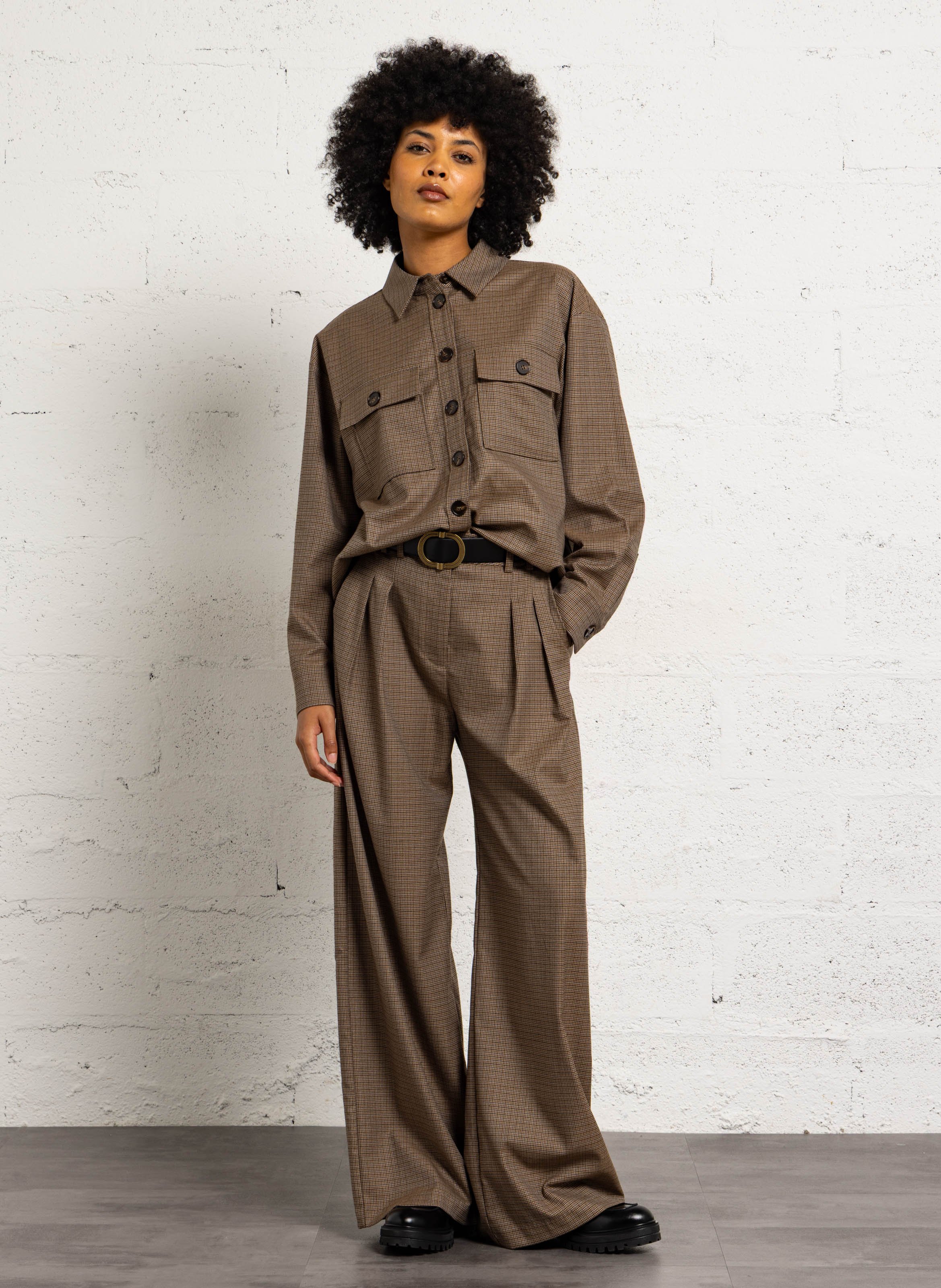 Azawood high-waisted wide-leg trousers SUNCOO Brown